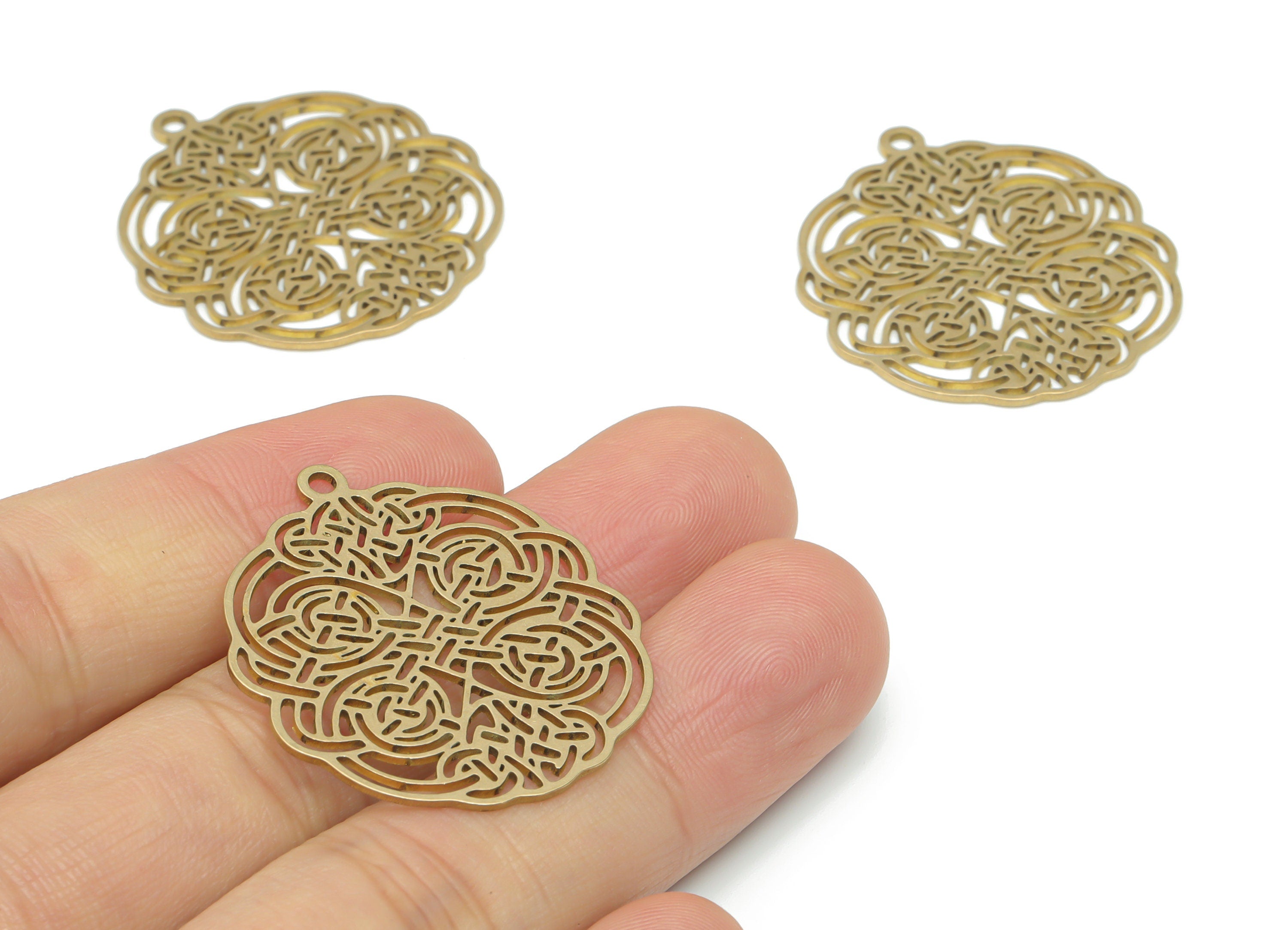 Brass Flowers Earring Charms - Raw Brass Flowers Pendant - DIY Jewelry Making Supplies - 34.7x31.14x0.75mm - PPA2609 - DOMEDBAZAAR