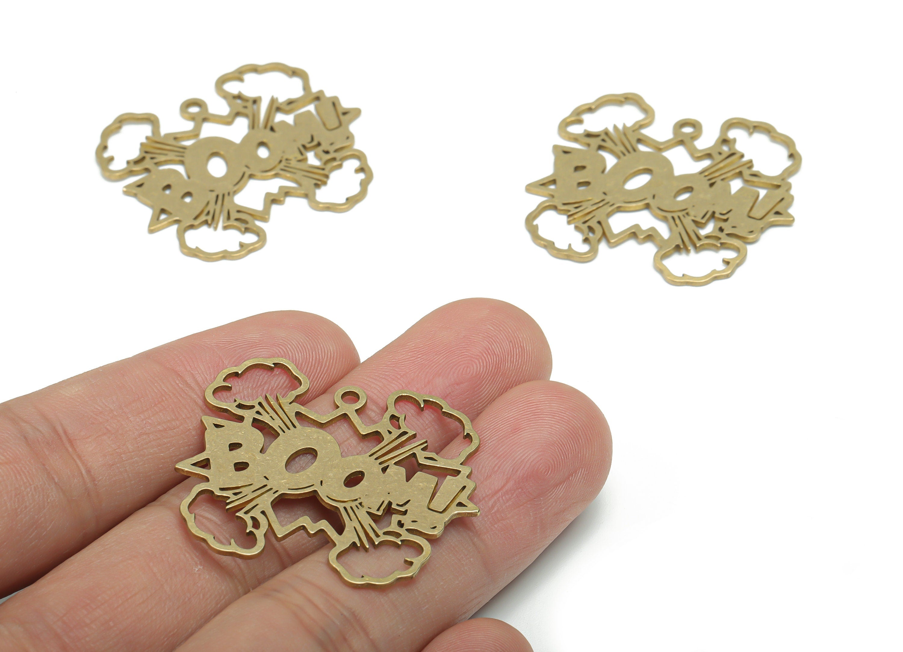 Brass BOOM!Earring Charms - Raw Brass Could Pendant - Jewelry Making Supplies - 35.4x31.33x0.92mm - PPA1380 - DOMEDBAZAAR