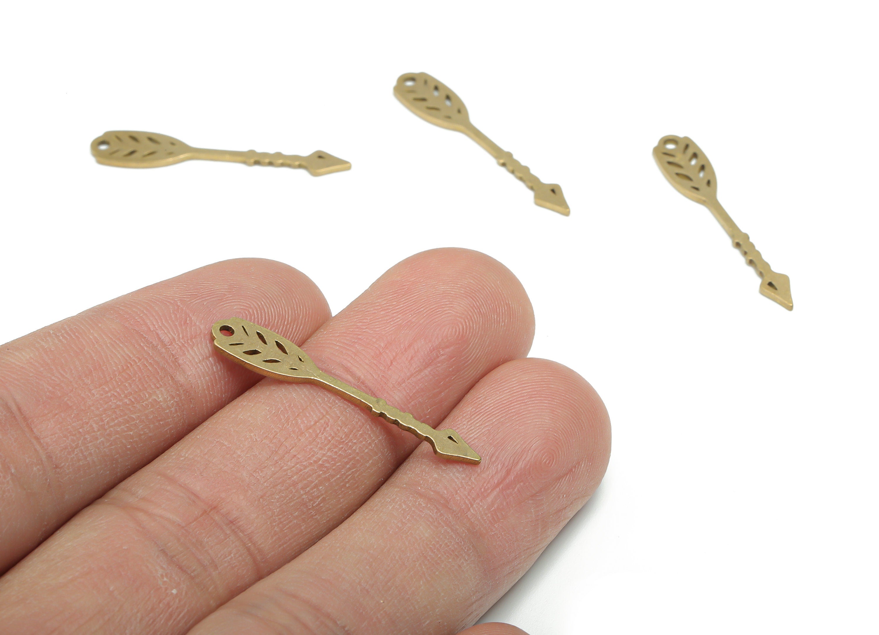 Brass Quill Pen Arrow Flower Earring Charms - Raw Brass Flower Arrow Pendant - DIY Jewelry Making Supplies - 29.7x5.4x0.85mm - PPA2073 - DOMEDBAZAAR