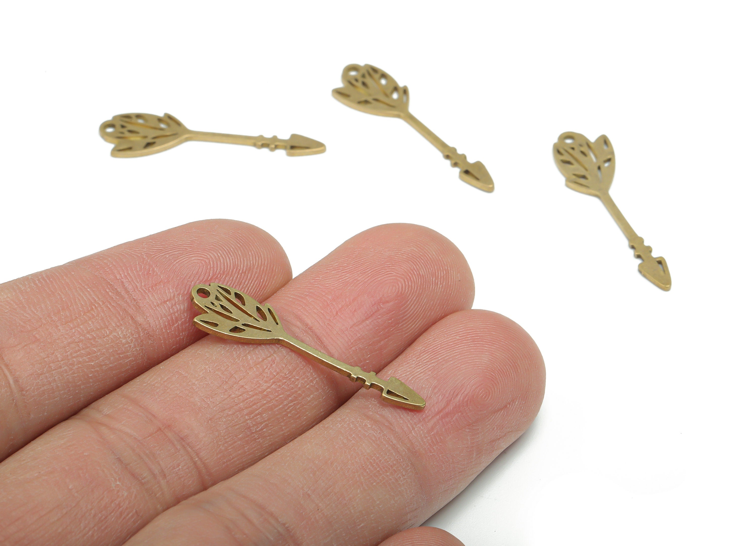 Brass Quill Pen Arrow Flower Earring Charms - Raw Brass Flower Arrow Pendant - DIY Jewelry Making Supplies - 29.79x7.69x0.84mm - PPA2075 - DOMEDBAZAAR