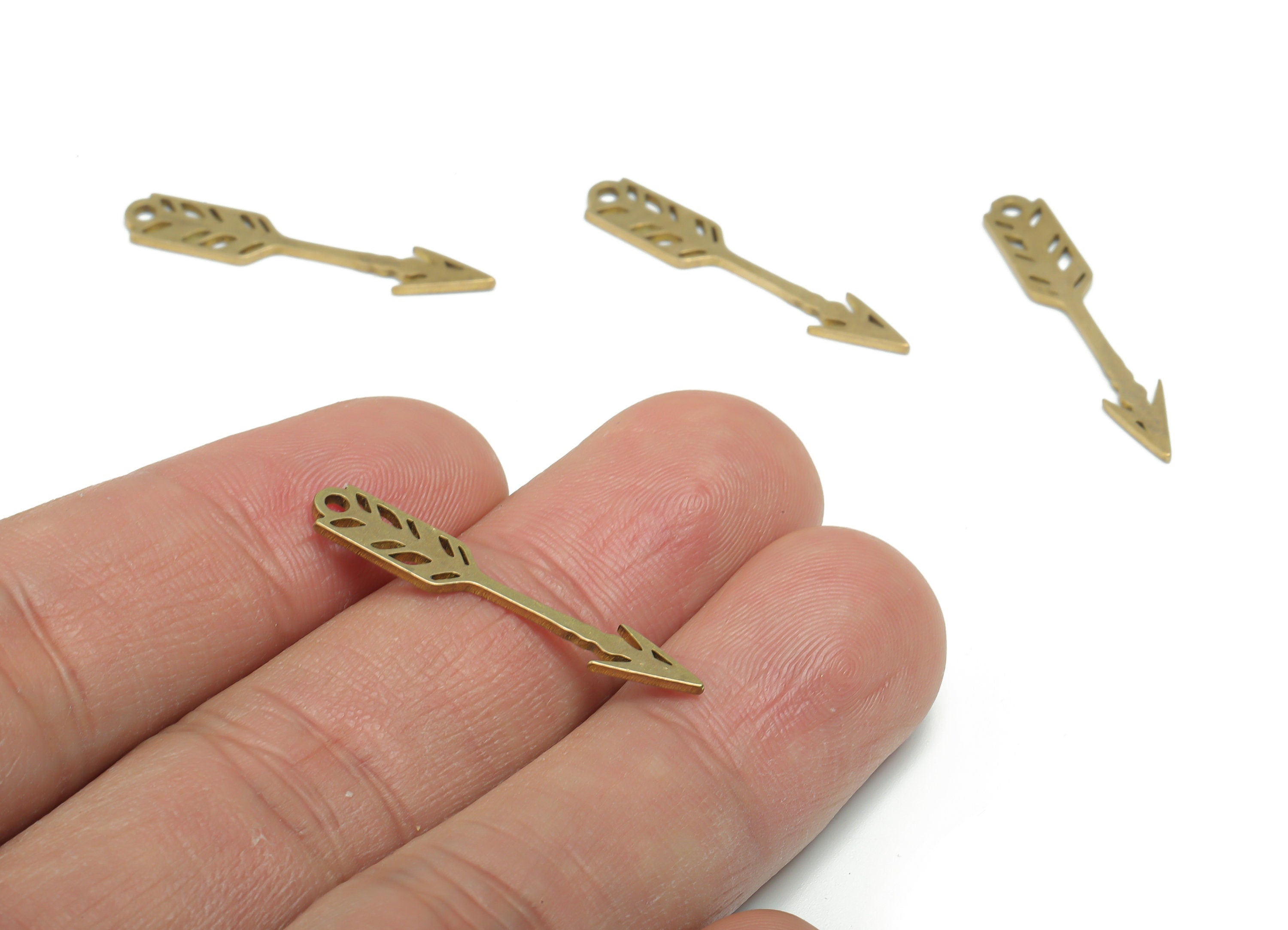 Brass Quill Pen Arrow Flower Earring Charms - Raw Brass Flower Arrow Pendant - DIY Jewelry Making Supplies - 29.83x5.24x0.83mm - PPA2084 - DOMEDBAZAAR