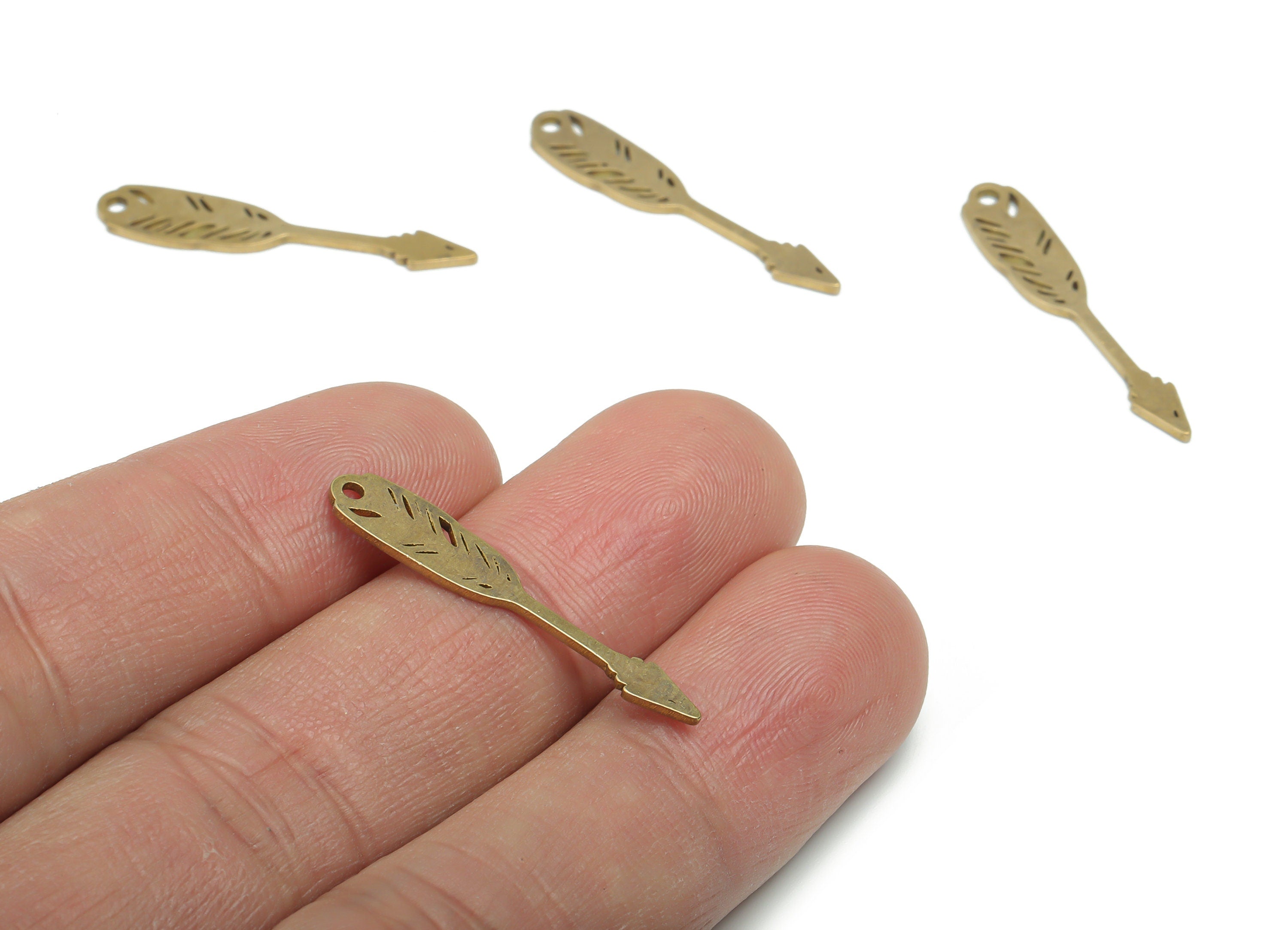 Brass Quill Pen Arrow Flower Earring Charms - Raw Brass Flower Arrow Pendant - DIY Jewelry Making Supplies - 29.83x5.57x0.83mm - PPA2078 - DOMEDBAZAAR