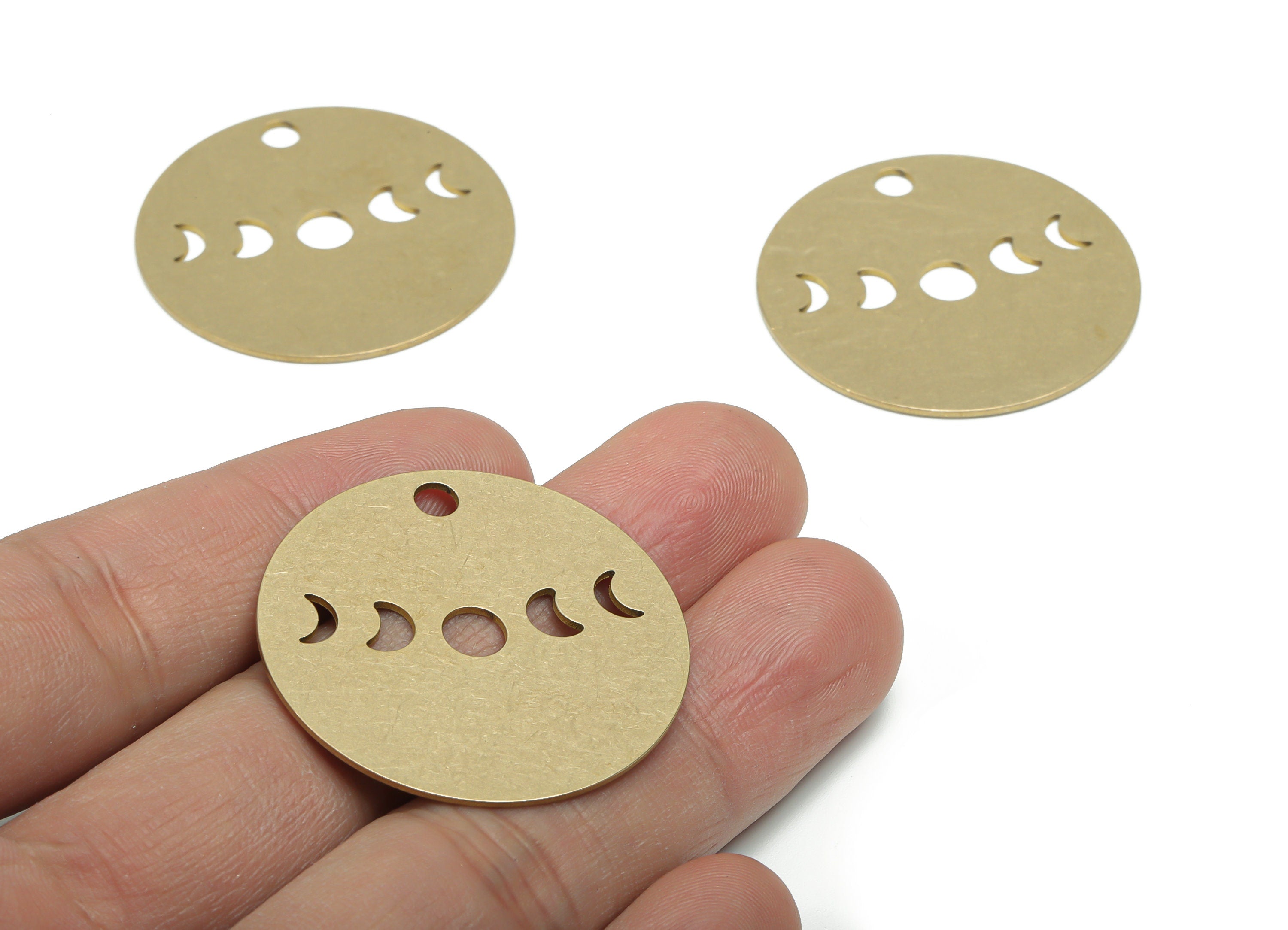 Brass Round Earring Charms - Raw Brass Circle Phase Of The Moon Pendant - Jewelry Making Supplies - 34.84x34.84x0.8mm - PPZ0159 - DOMEDBAZAAR