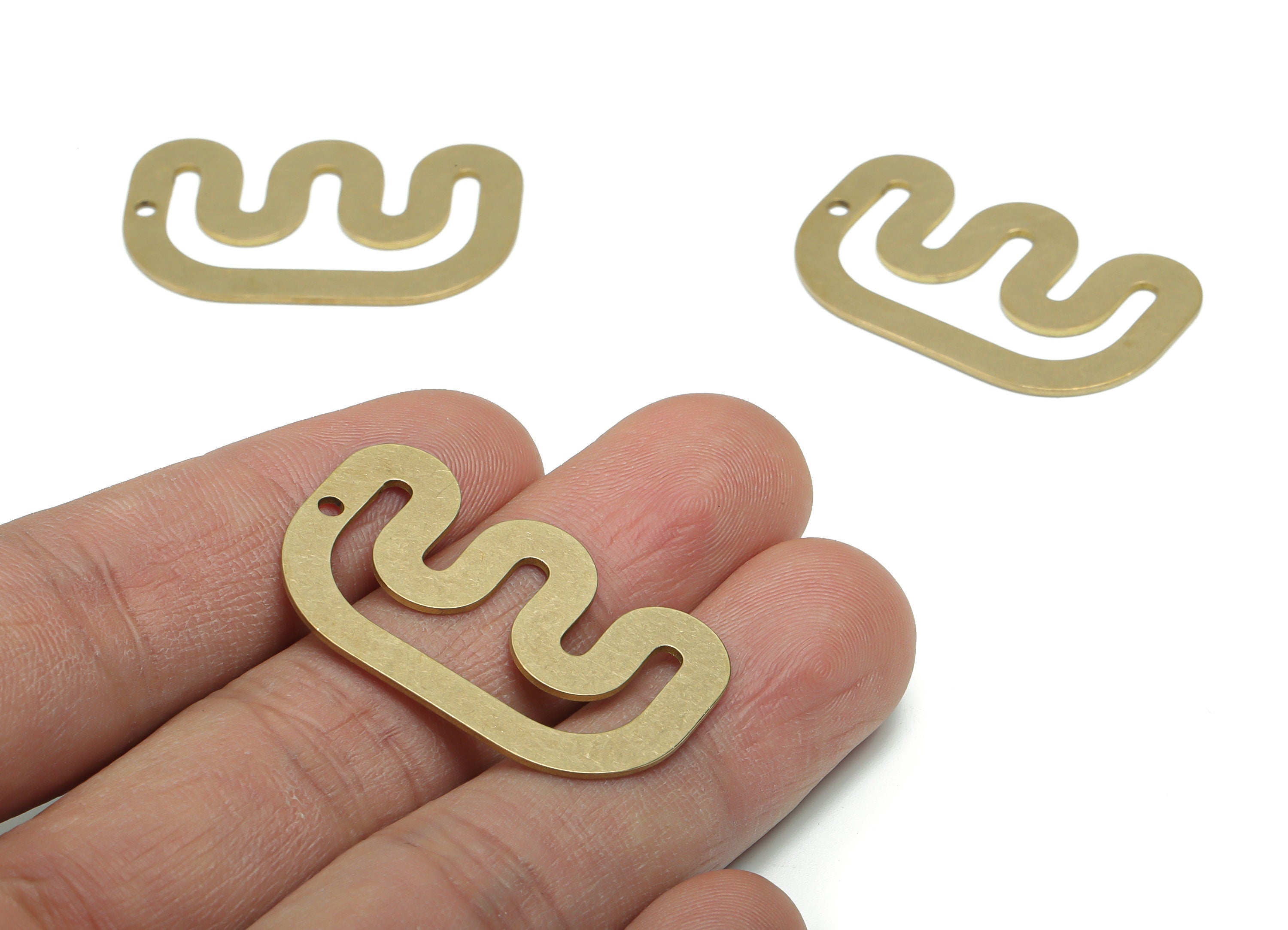 Brass E W Wave Earring Charms - Raw Brass M Wave Pendant - Jewelry Making Supplies - 34.9x21.18x0.77mm - PPZ0156 - DOMEDBAZAAR