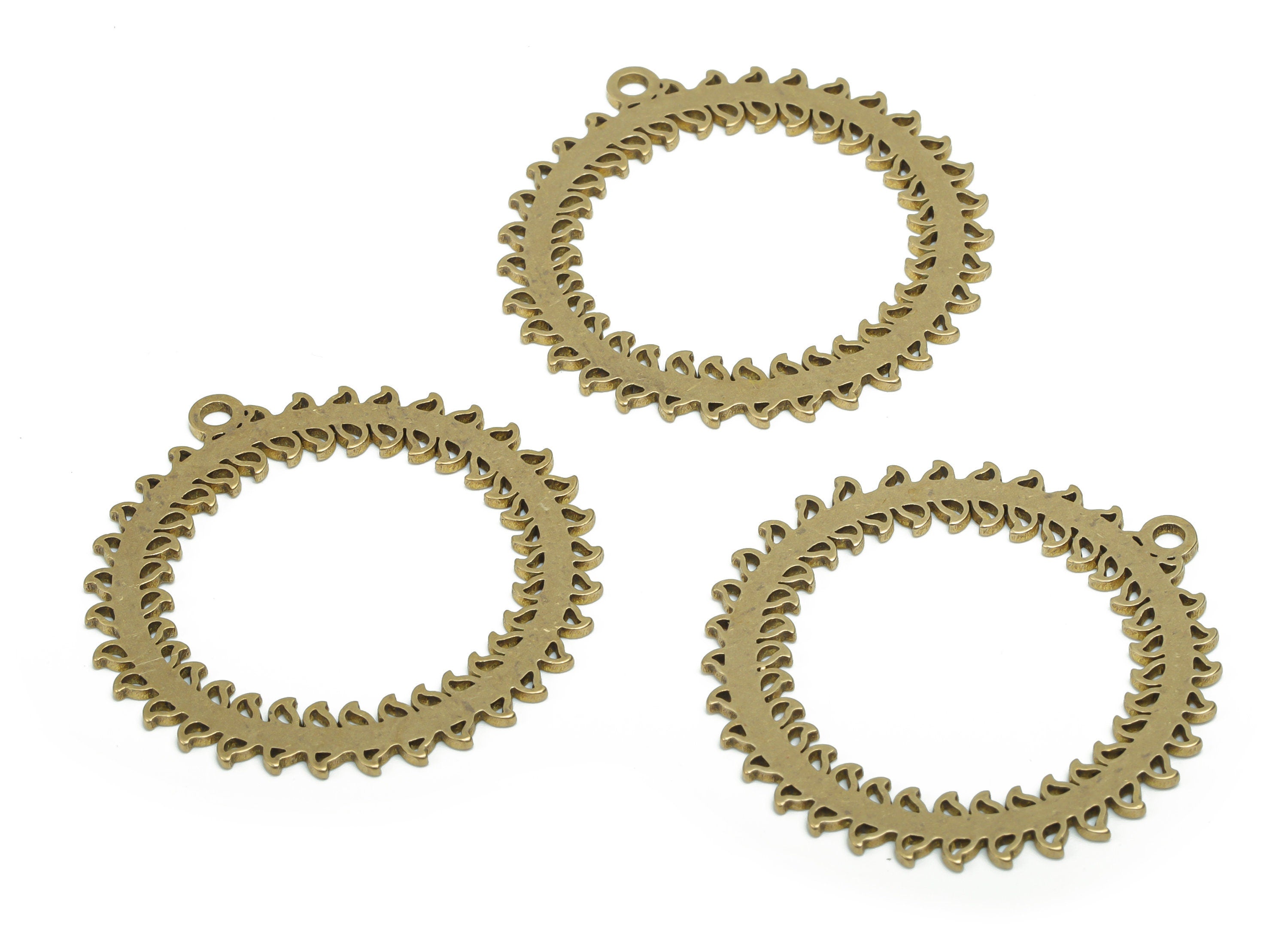 Brass Round Branchs Earring Charms - Raw Brass Branchs Circle Pendant - Jewelry Making Supplies - 34.71x33.63x0.87mm - PPA2051 - DOMEDBAZAAR