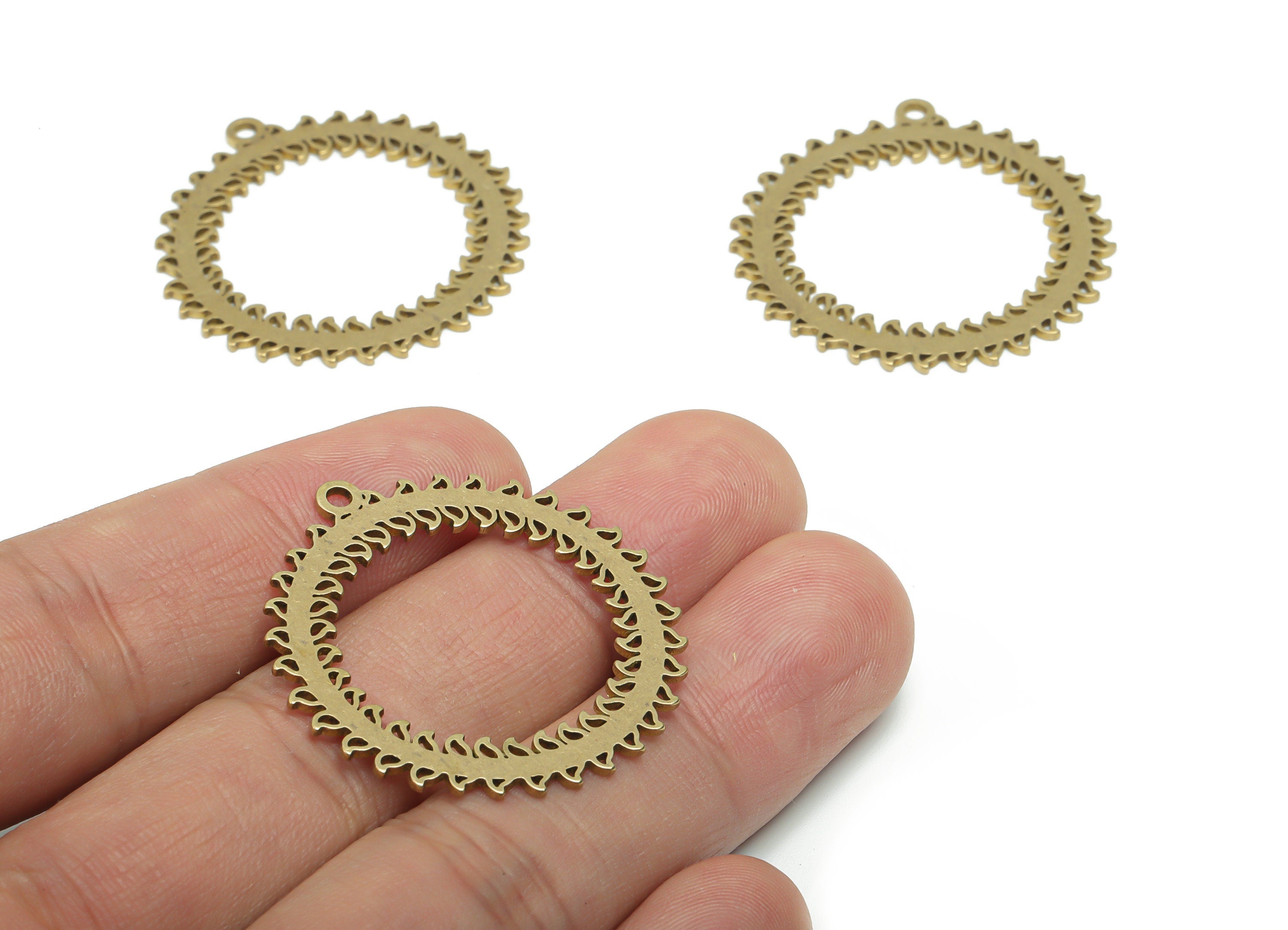 Brass Round Branchs Earring Charms - Raw Brass Branchs Circle Pendant - Jewelry Making Supplies - 34.71x33.63x0.87mm - PPA2051 - DOMEDBAZAAR