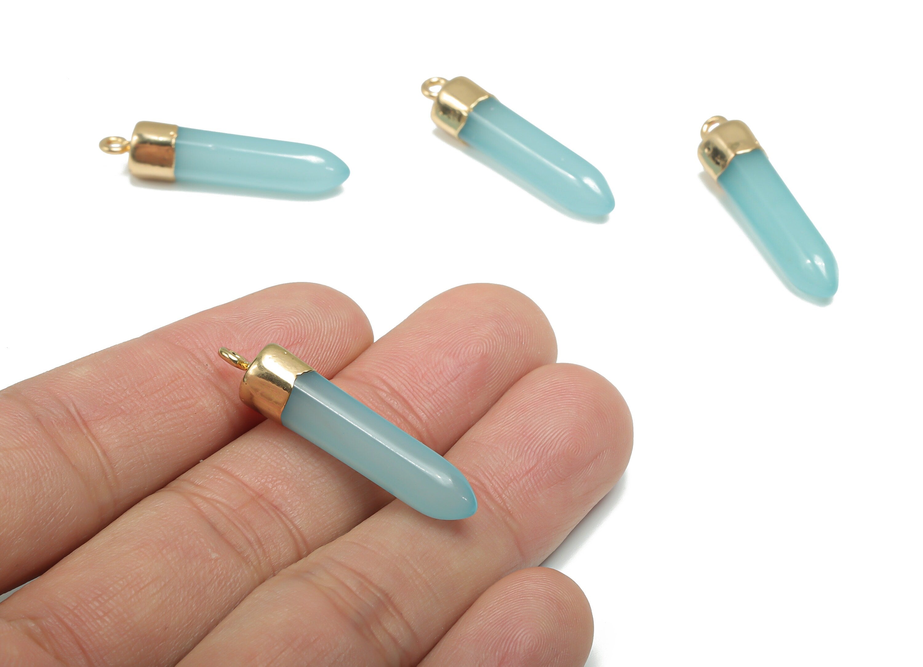 Resin Stick Earring Charms - Brass Stick Pendant - Gold Tone Plated Brass – Gemstone Spikes - Jewelry Supplies - 33.87x7.67x7.67mm - RC1203B - DOMEDBAZAAR