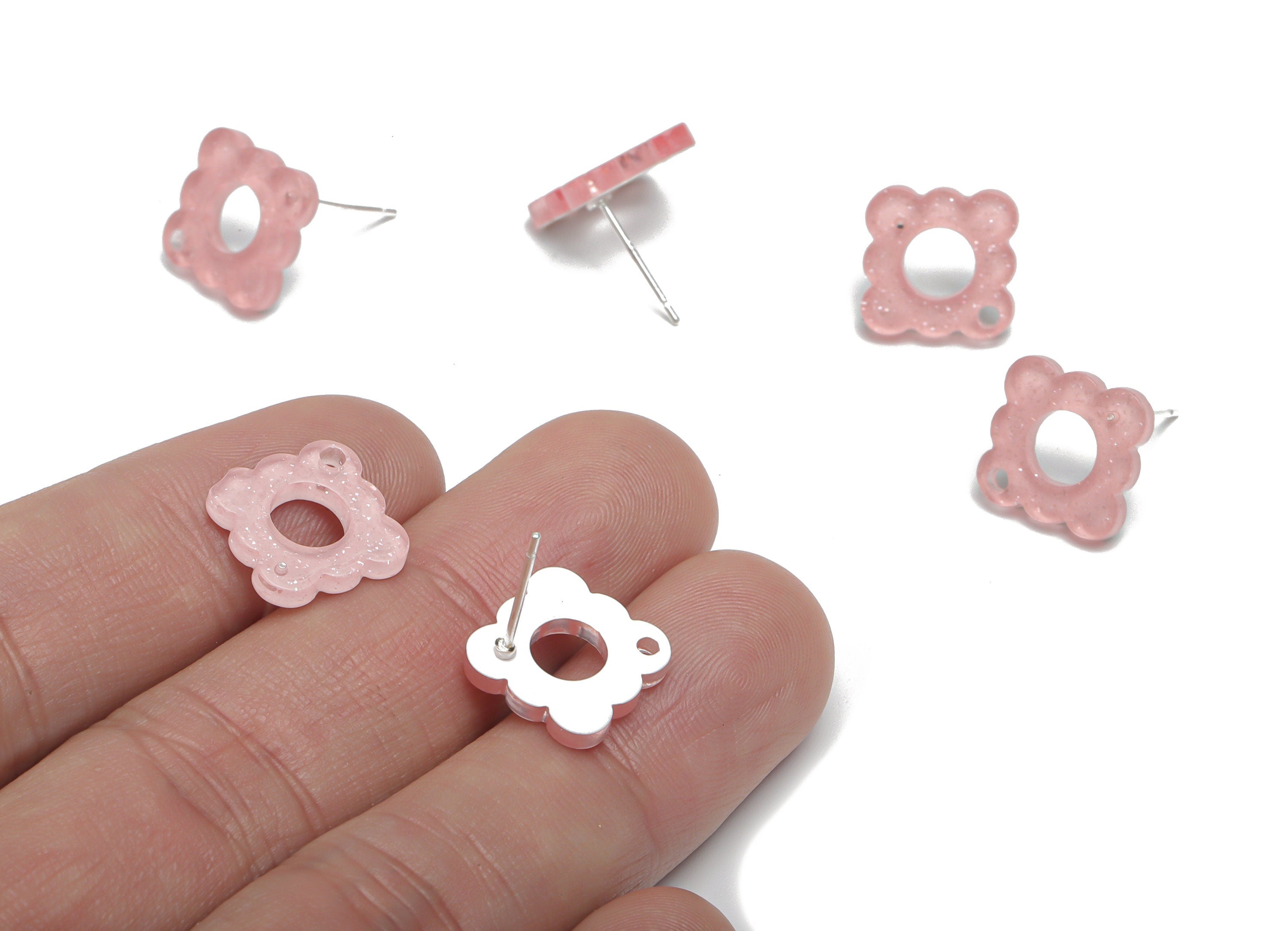 Acrylic Flower Earring Stud – Acrylic Flower Earring Post - Silver Plated White Brass Stud - Jewelry Supplies - 12.41x12.38x1.89mm - AC2425A - DOMEDBAZAAR