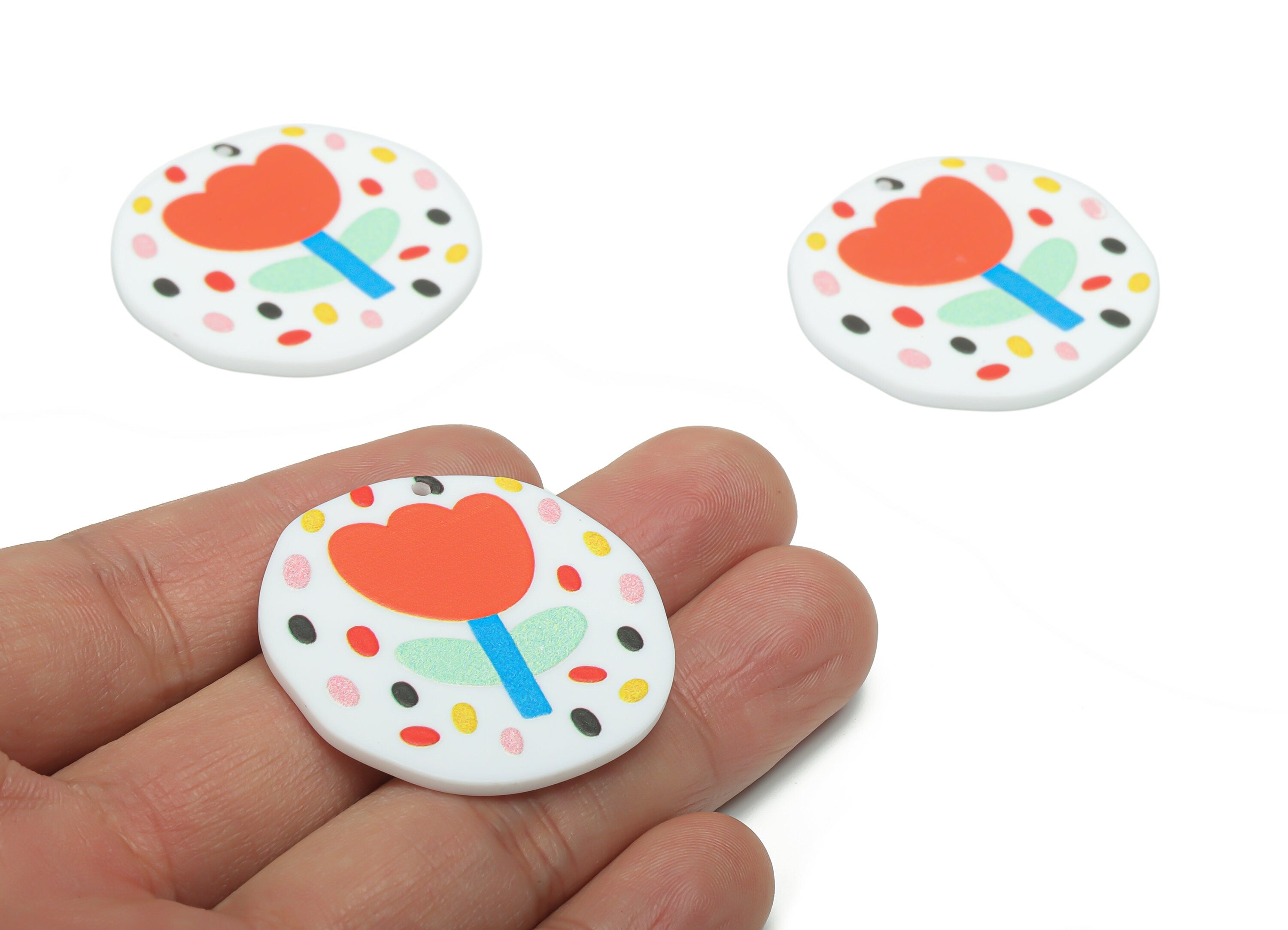 Acrylic Round Flower Earring Charms – Acrylic Candies Circle Flower Pendant - Jewelry Making Supplies - 36.99x36.57x2.14mm - AC2437 - DOMEDBAZAAR