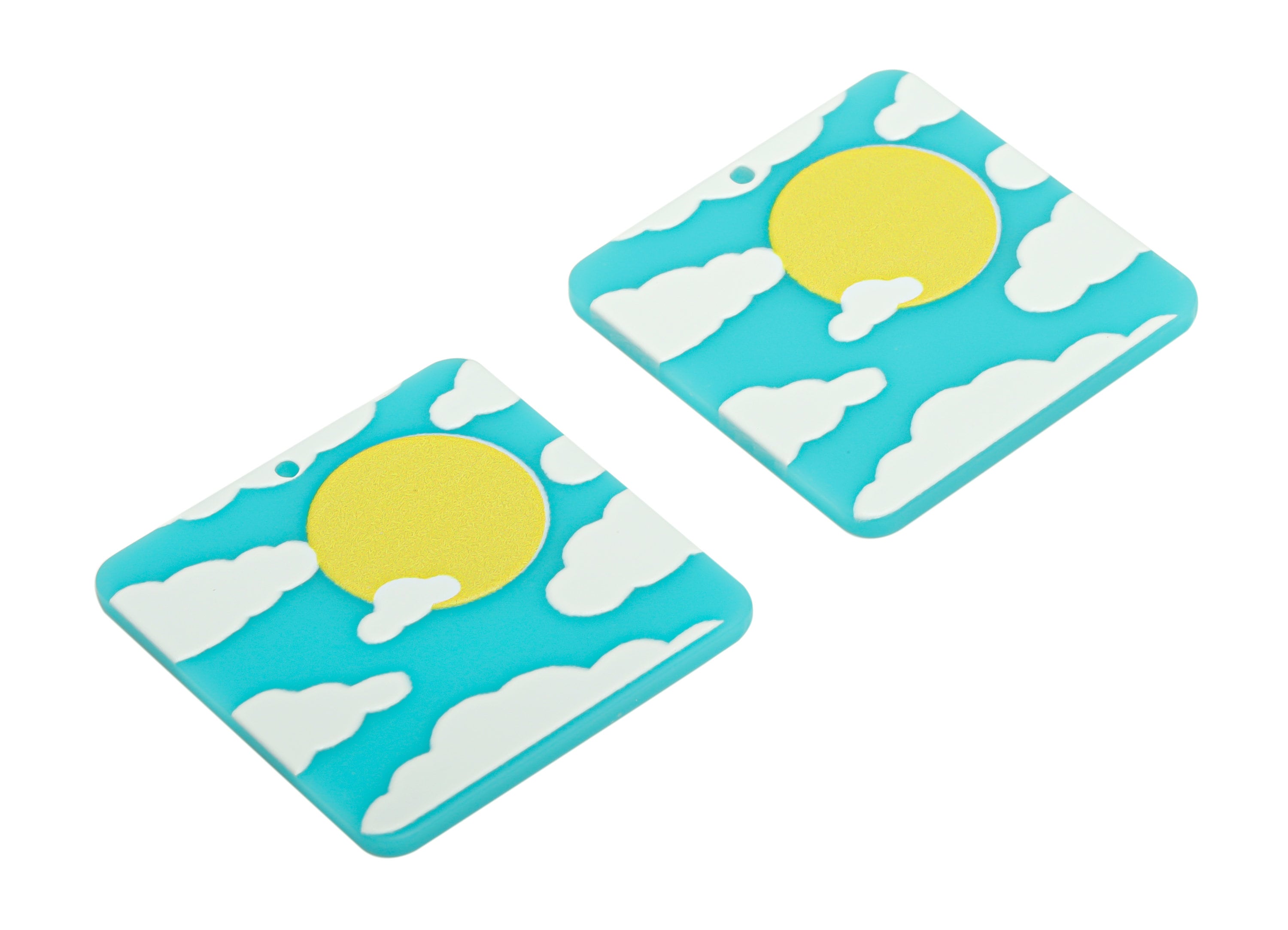 Acrylic Square Could Earring Charms - Acrylic Square Sun Pendant - Jewelry Making Supplies - 34.63x34.63x2.62mm - AC2433B - DOMEDBAZAAR