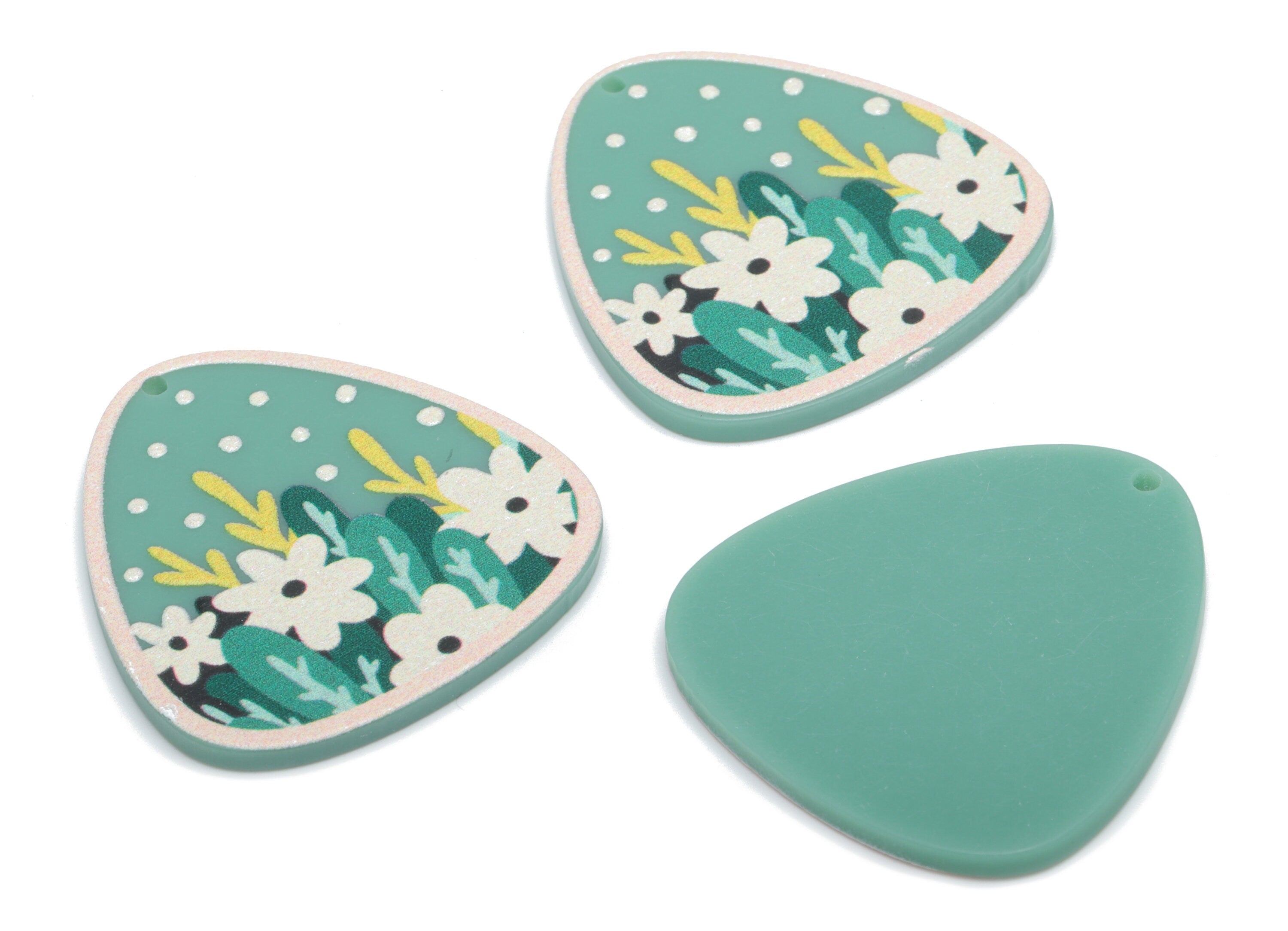 Acrylic Heart Flower Earring Charms - Acrylic Triangle Heart Grass Pendant - Jewelry Making Supplies - 34.61x32.4x2.35mm - AC2432A - DOMEDBAZAAR