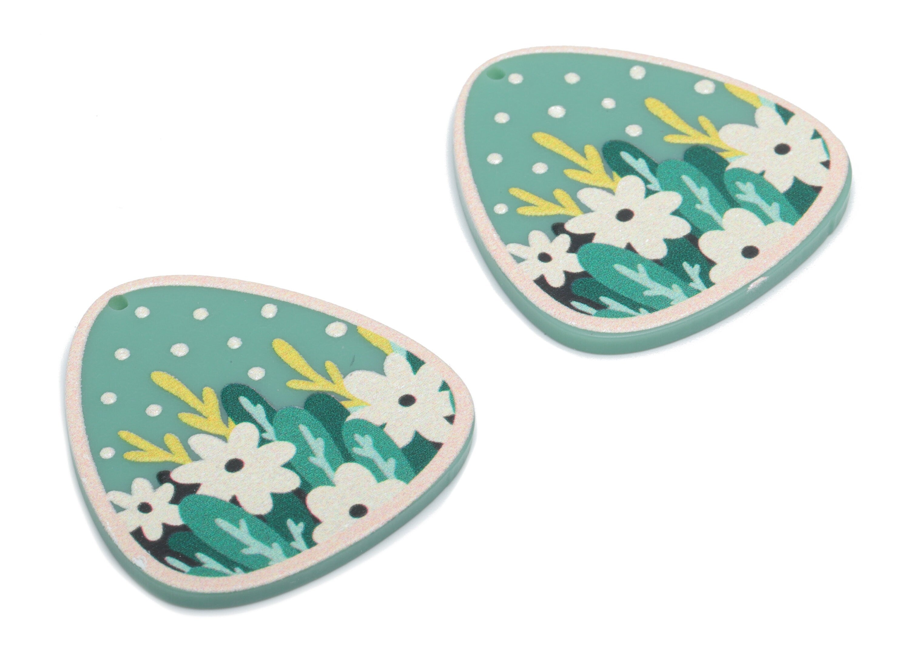 Acrylic Heart Flower Earring Charms - Acrylic Triangle Heart Grass Pendant - Jewelry Making Supplies - 34.61x32.4x2.35mm - AC2432A - DOMEDBAZAAR