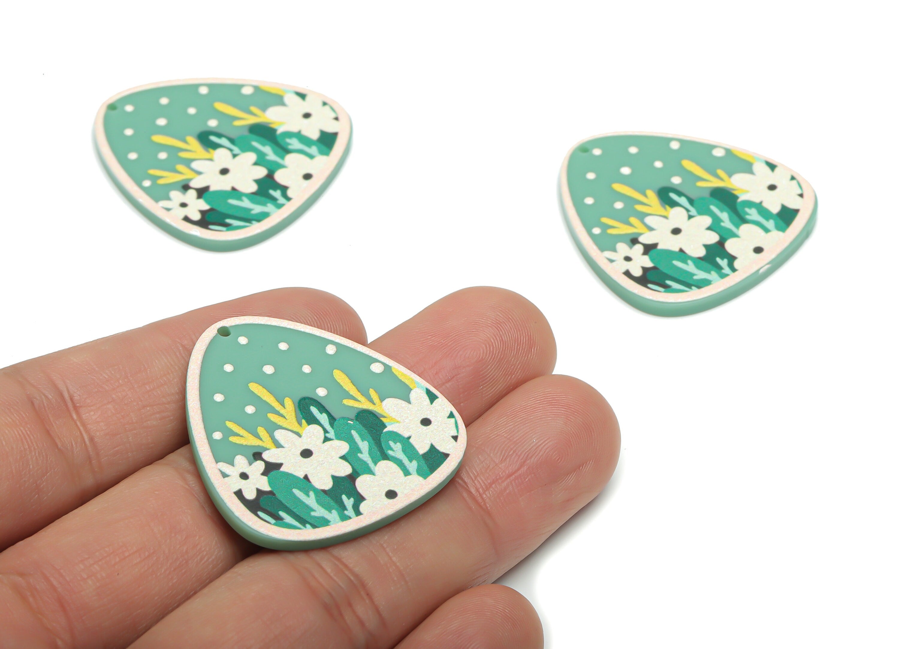 Acrylic Heart Flower Earring Charms - Acrylic Triangle Heart Grass Pendant - Jewelry Making Supplies - 34.61x32.4x2.35mm - AC2432A - DOMEDBAZAAR