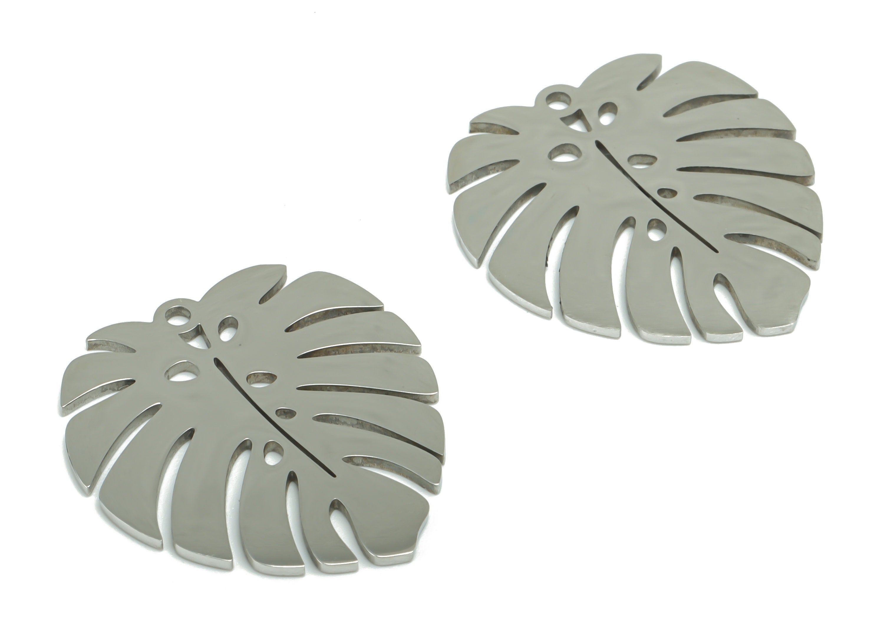 Stainless Steel Monstera Earring Charms - Stainless Steel Leaf Pendant - DIY Jewelry Making Supplies - 23.87x22x0.87mm - SSZS0030 - DOMEDBAZAAR