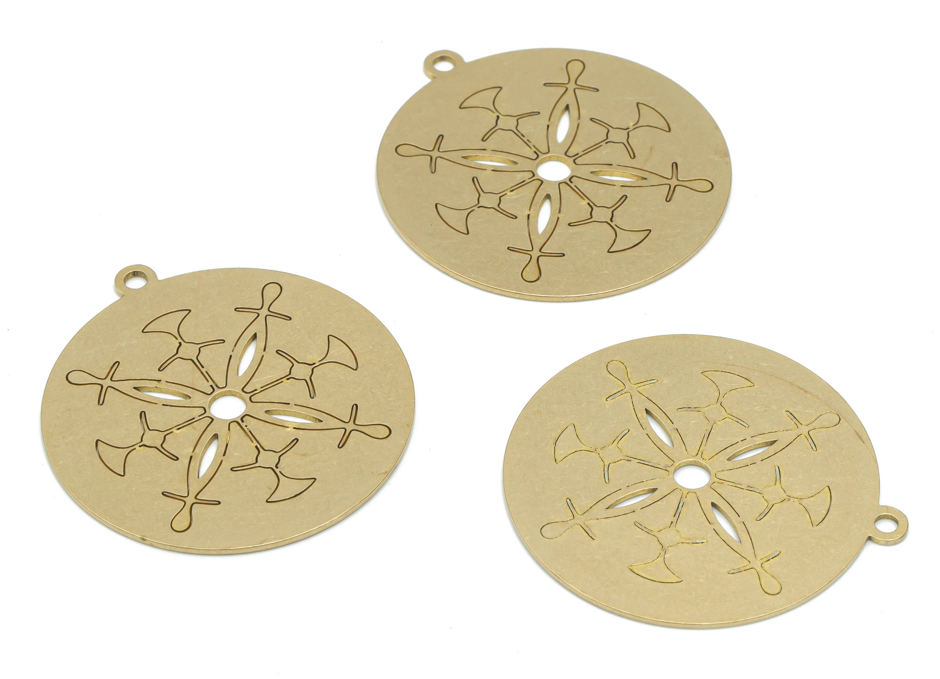 Brass Round Flower Earring Charms - Raw Brass Flower Circle Pendant - DIY Jewelry Making Supplies - 34.83x31.9x0.64mm - PPA2577 - DOMEDBAZAAR