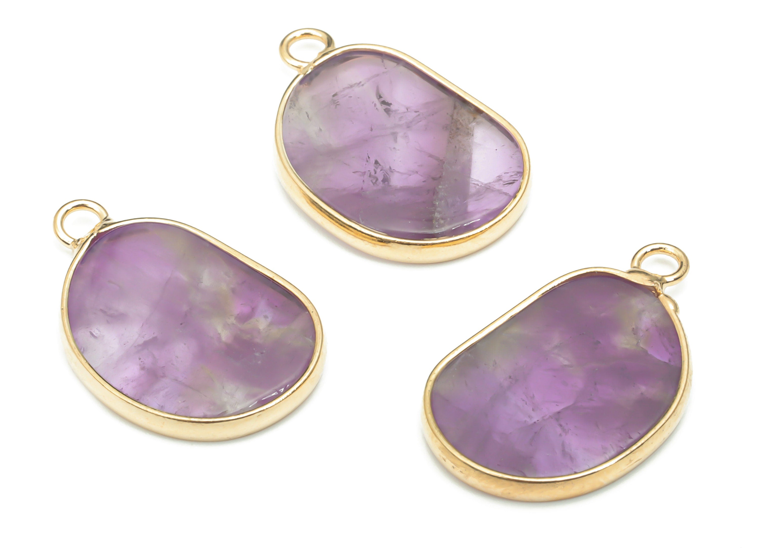 Amethyst Natural Stone Earring Charms - Brass Irregular Pendant - Gold Tone Plated Brass – Jewelry Supplies - 25.28x15.51x2.22mm – NS1657A - DOMEDBAZAAR