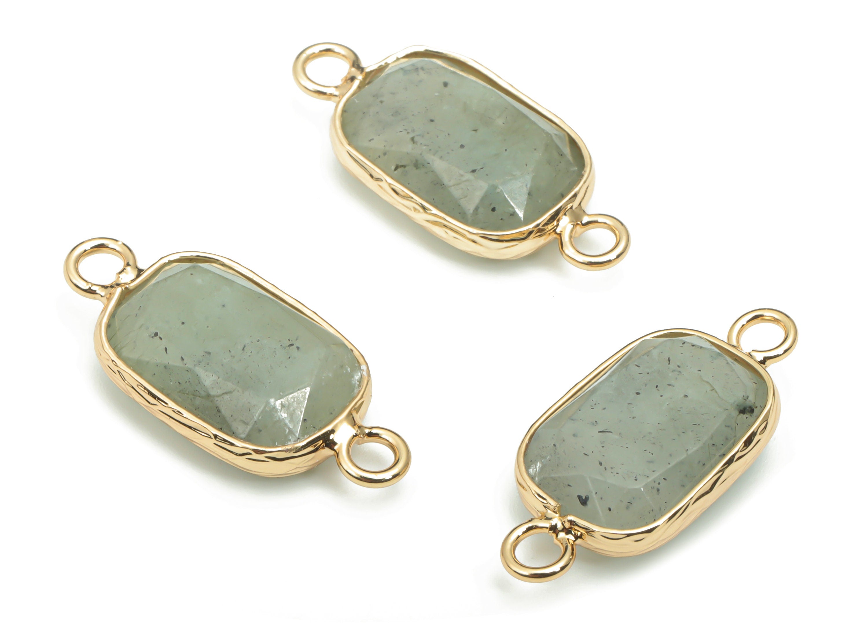 Labradorite Faceted Natural Stone Connectors - Brass Rectangle Charms - Gold Tone Plated Brass – Jewelry Supplies - 24.4x11.5x5.2mm– NS1630C - DOMEDBAZAAR