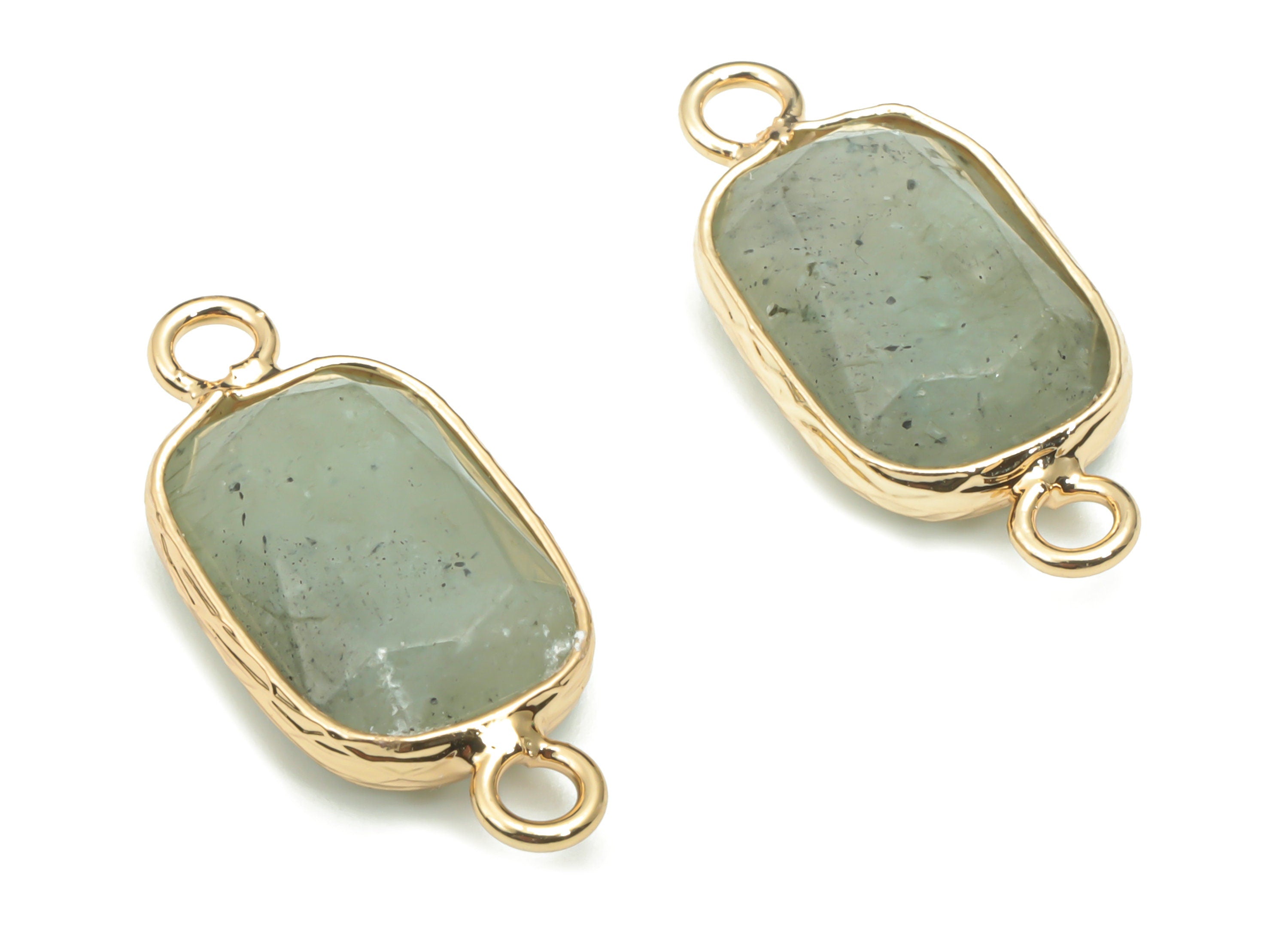 Labradorite Faceted Natural Stone Connectors - Brass Rectangle Charms - Gold Tone Plated Brass – Jewelry Supplies - 24.4x11.5x5.2mm– NS1630C - DOMEDBAZAAR