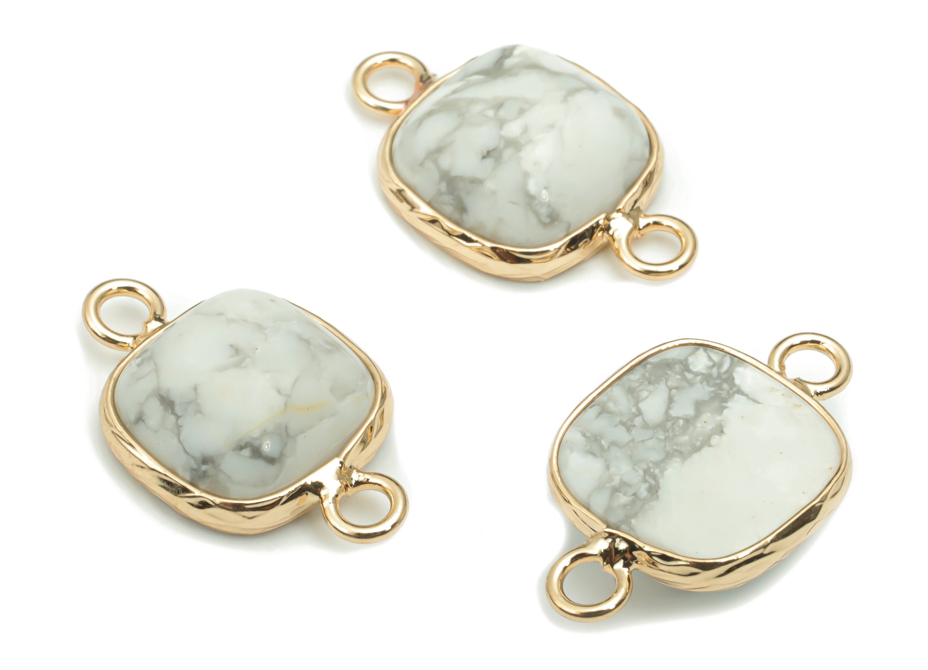 Howlite Natural Stone Earring Connectors - Brass Square Charms - Gold Tone Plated Brass – Jewelry Supplies - 21.28x13.17x5.58mm – NS1674A - DOMEDBAZAAR