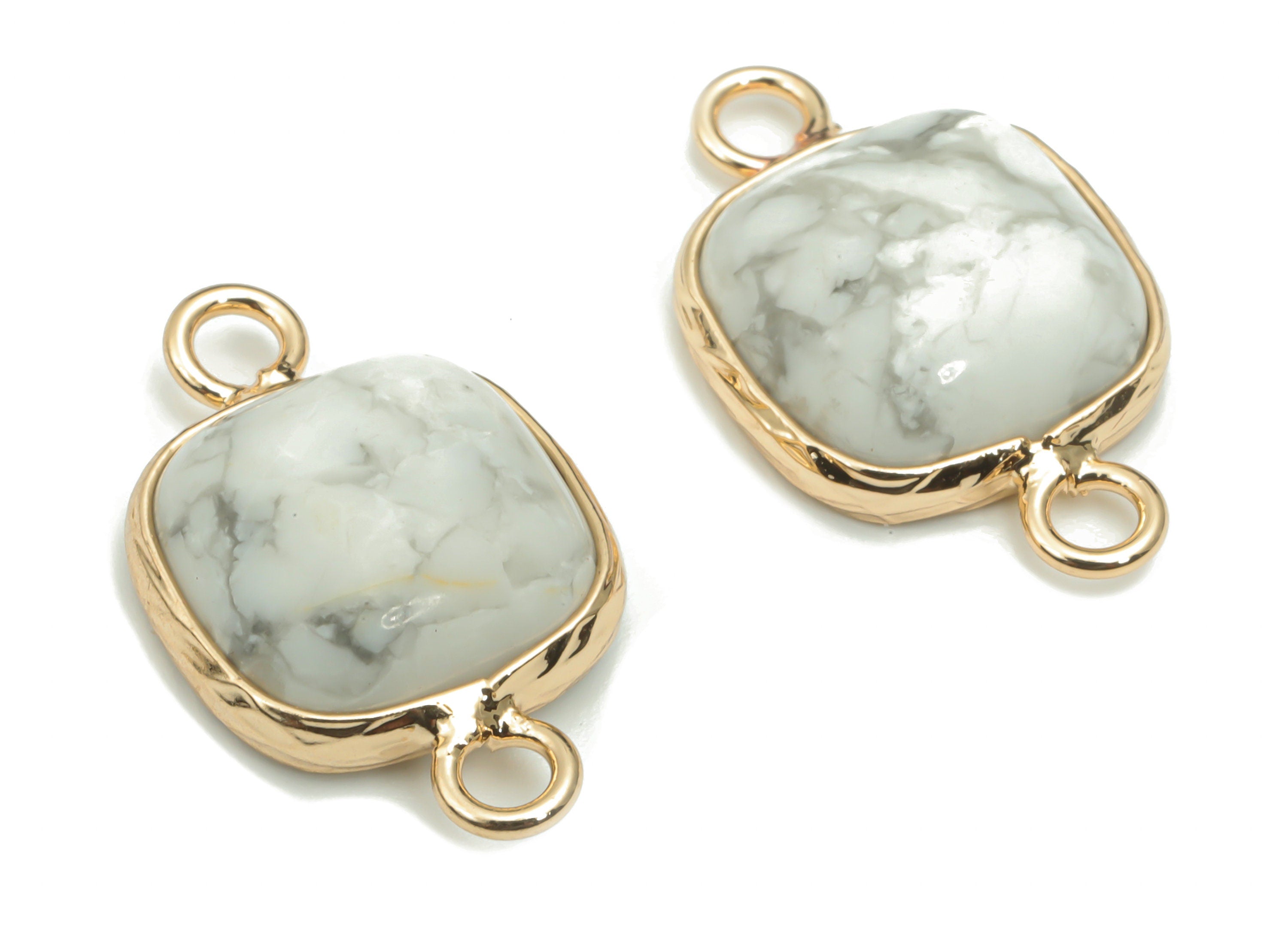 Howlite Natural Stone Earring Connectors - Brass Square Charms - Gold Tone Plated Brass – Jewelry Supplies - 21.28x13.17x5.58mm – NS1674A - DOMEDBAZAAR