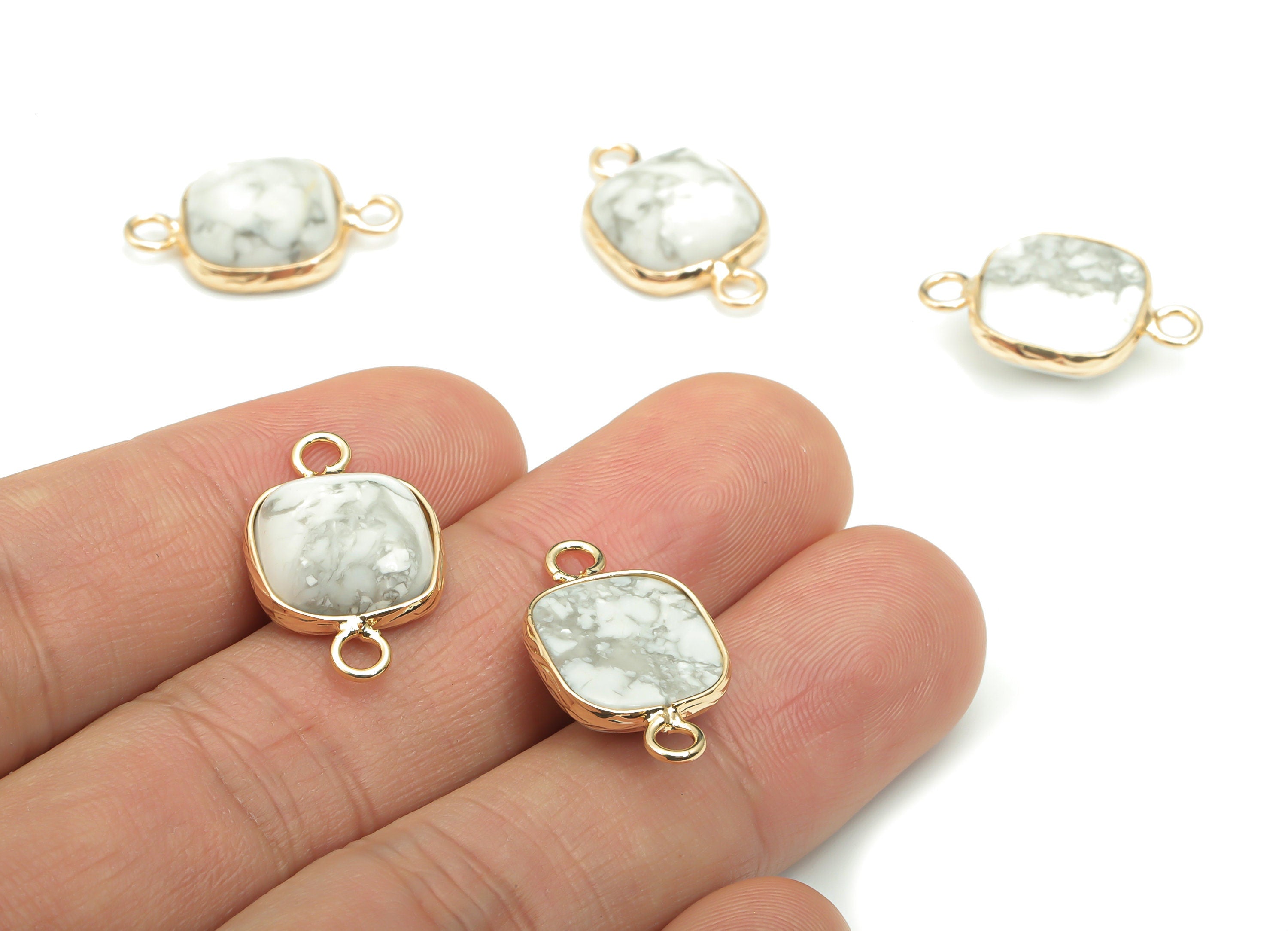 Howlite Natural Stone Earring Connectors - Brass Square Charms - Gold Tone Plated Brass – Jewelry Supplies - 21.28x13.17x5.58mm – NS1674A - DOMEDBAZAAR