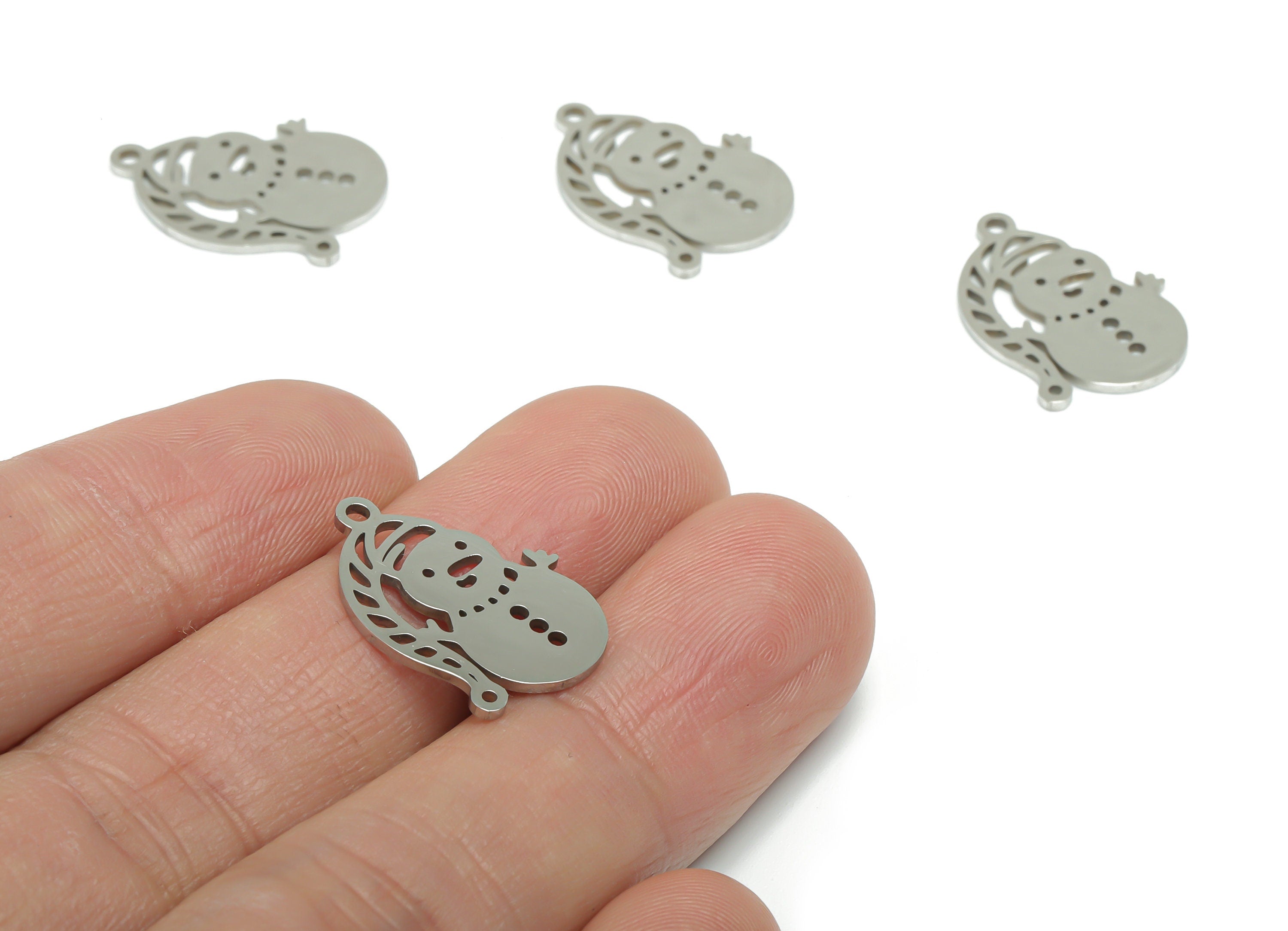 Stainless Steel Snowman Earring Charms - Stainless SteelSnowman With Hat Pendant - Jewelry Making Supplies - 19.88x14.5x0.89mm - SSZS0034 - DOMEDBAZAAR