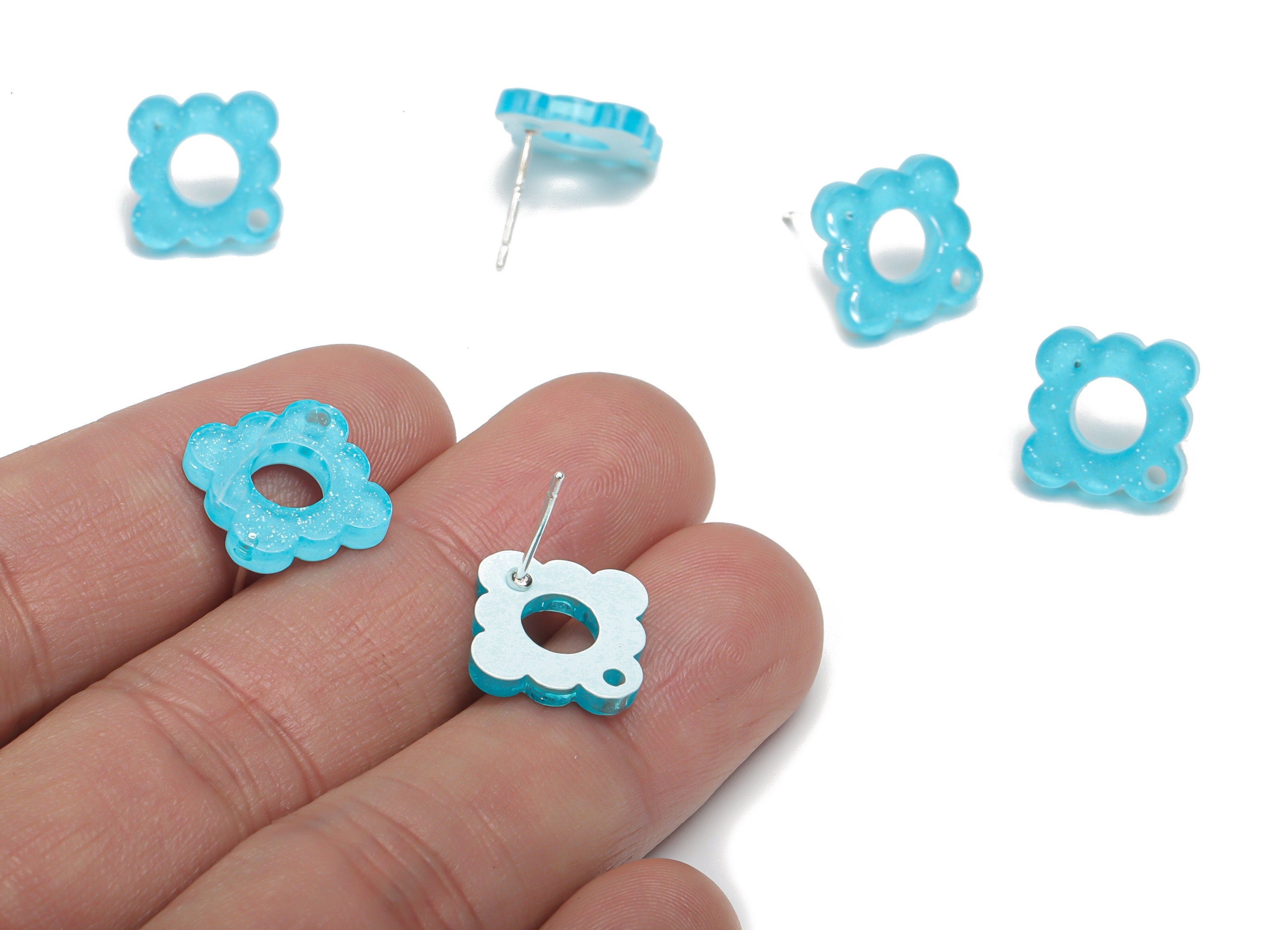 Acrylic Flower Earring Stud – Acrylic Flower Earring Post - Silver Plated Cupronickel Stud - Jewelry Supplies - 12.41x12.38x1.89mm - AC2425B - DOMEDBAZAAR