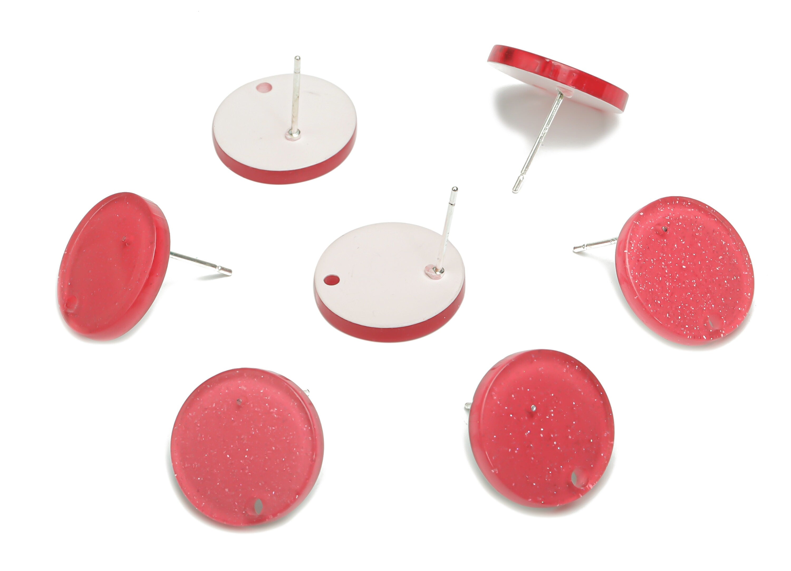 Acrylic Round Earring Stud – Acrylic Circle Earring Post - Silver Plated Cupronickel Stud - Jewelry Supplies - 15.46x15.46x2.31mm - AC2426F - DOMEDBAZAAR