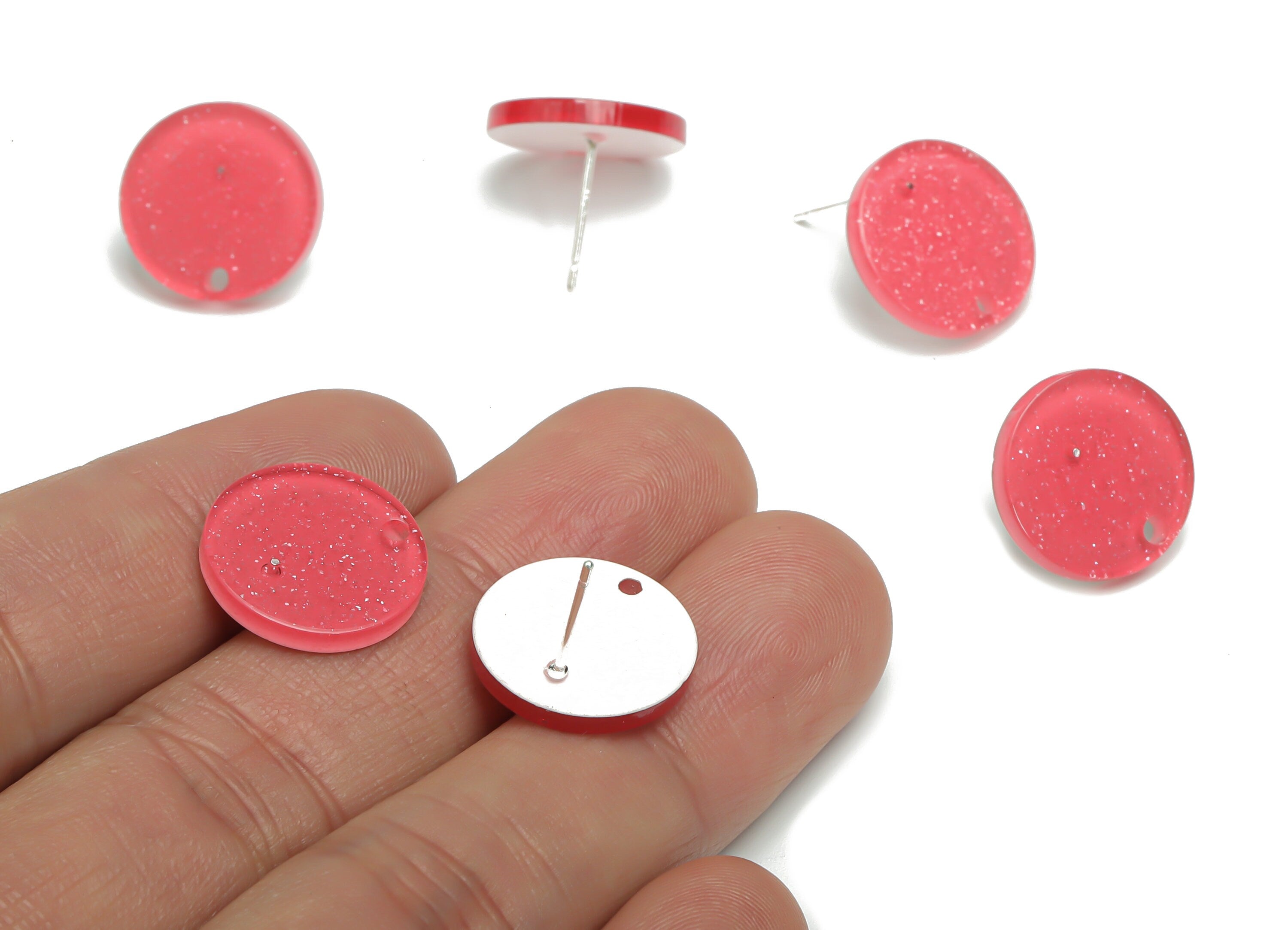 Acrylic Round Earring Stud – Acrylic Circle Earring Post - Silver Plated Cupronickel Stud - Jewelry Supplies - 15.46x15.46x2.31mm - AC2426F - DOMEDBAZAAR