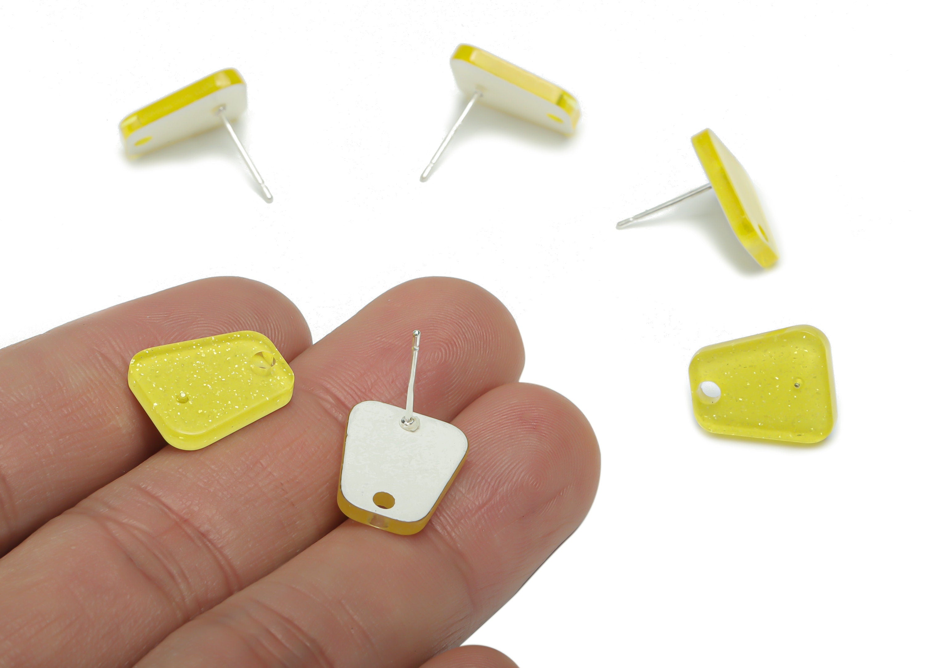 Acrylic Trapezoid Earring Stud – Acrylic Trapezoid Post - Silver Plated Cupronickel Stud - Jewelry Supplies - 14.63x12.18x2.25mm - AC2429A - DOMEDBAZAAR