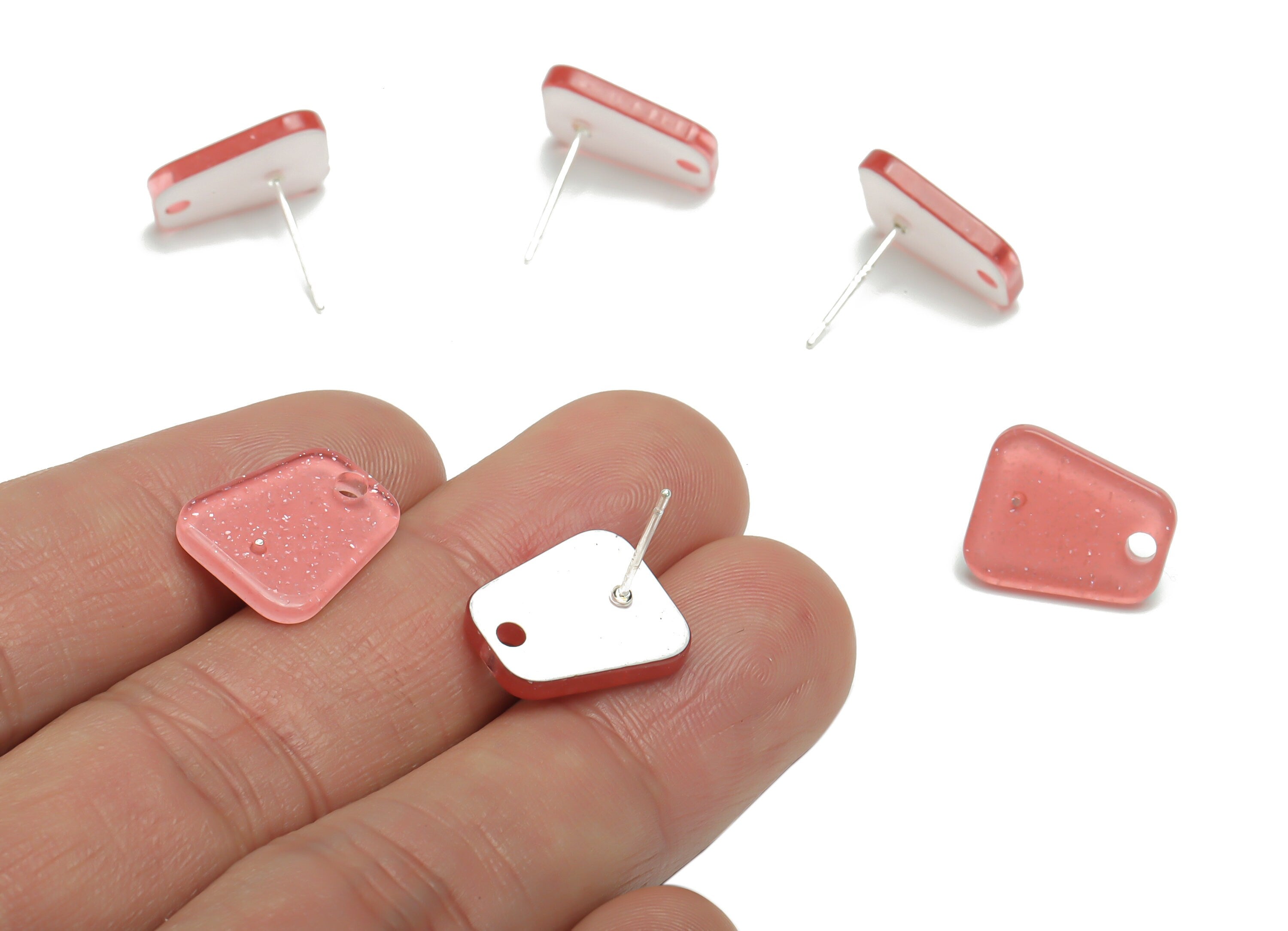 Acrylic Trapezoid Earring Stud – Acrylic Trapezoid Post - Silver Plated Cupronickel Stud - Jewelry Supplies - 14.63x12.18x2.25mm - AC2429B - DOMEDBAZAAR