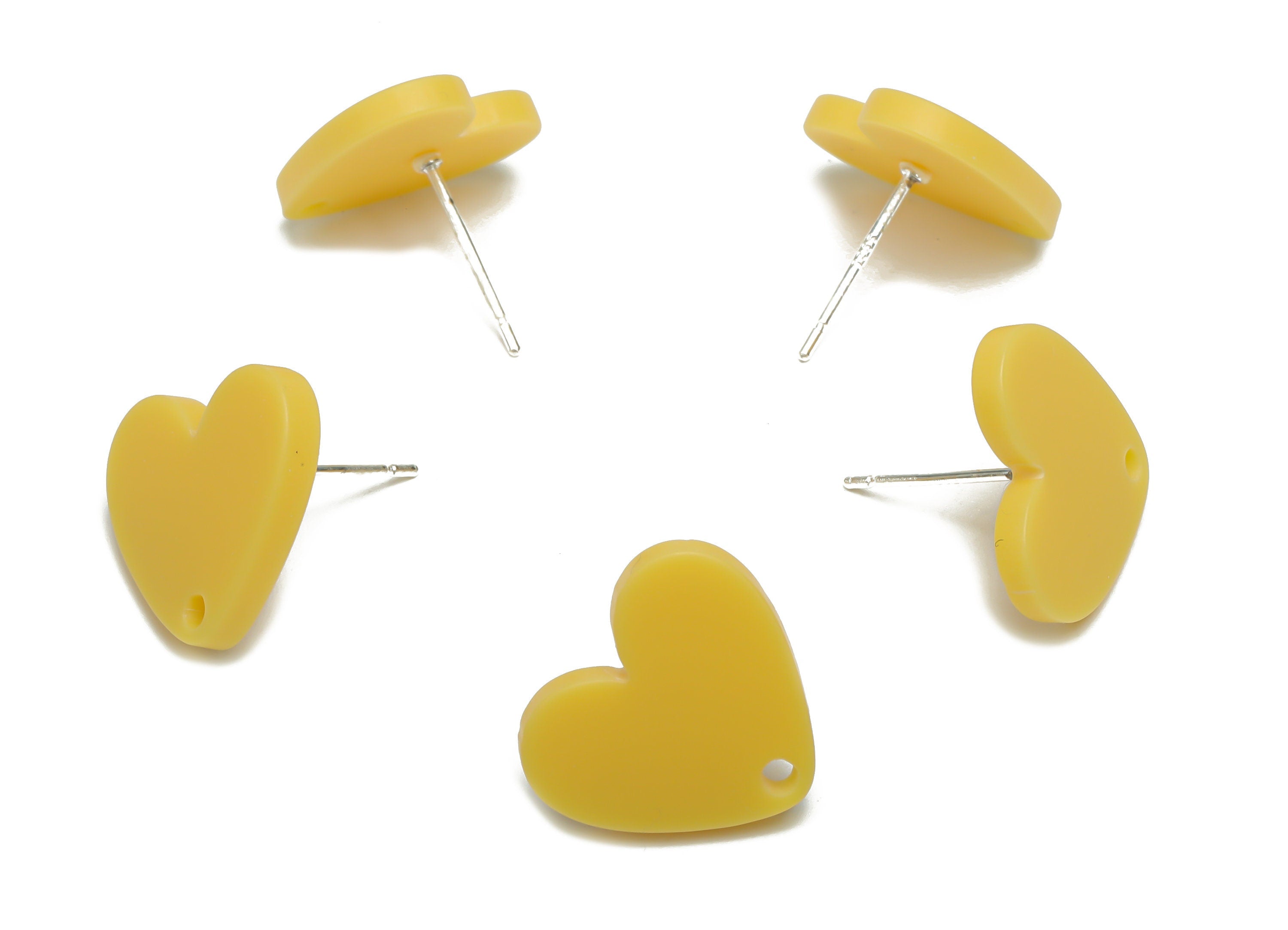 Acrylic Heart Earring Stud – Matte Acrylic Heart Post - Silver Plated Cupronickel Stud - Jewelry Supplies - 16.94x15.49x1.96mm - AC2421C - DOMEDBAZAAR
