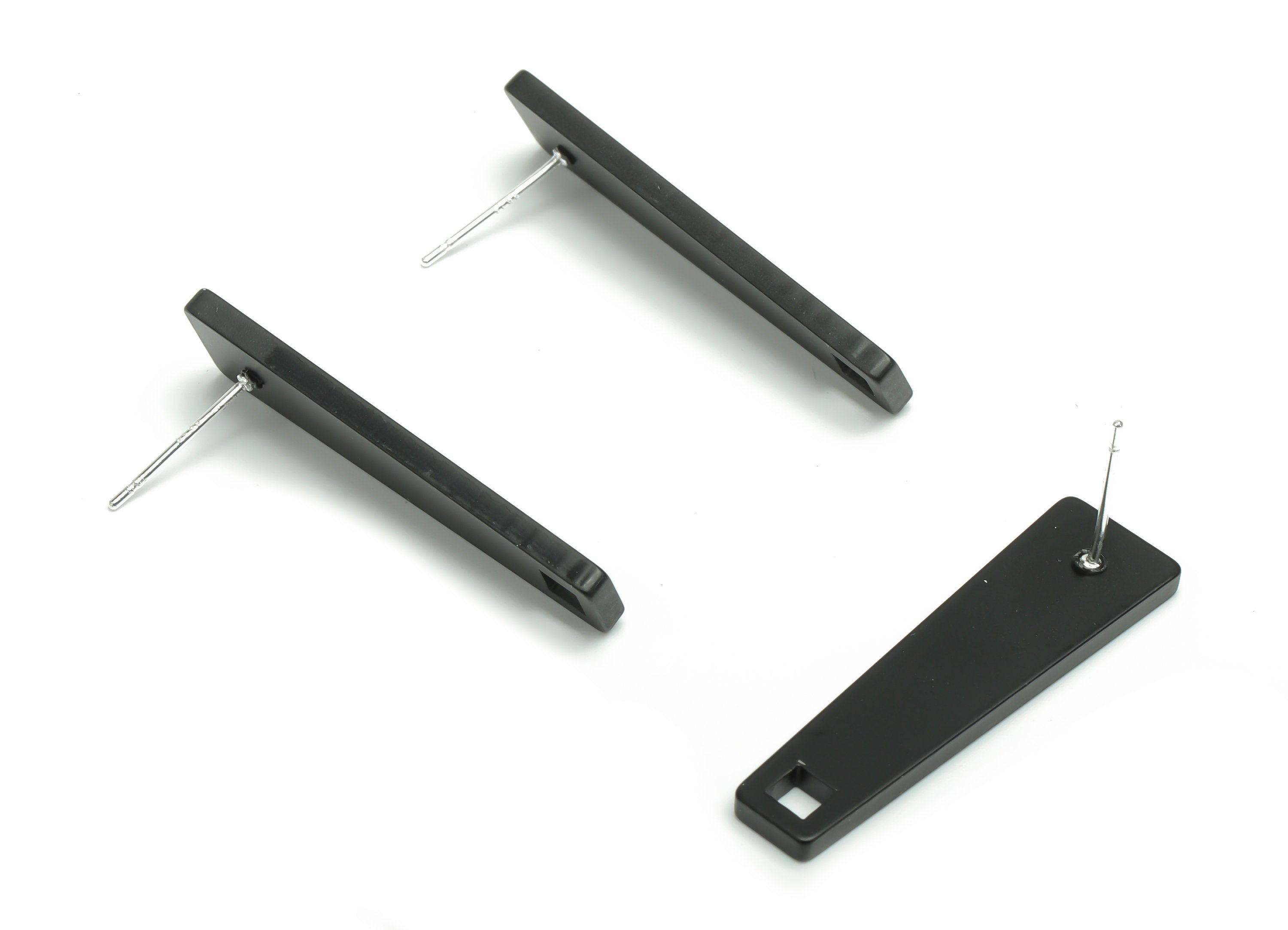 Acrylic Rapezoid Stick Earring Stud – Matte Acrylic Long Rectangle Post - Silver Plated Cupronickel Stud - 34.63x9.8x2.28mm - AC2424A - DOMEDBAZAAR