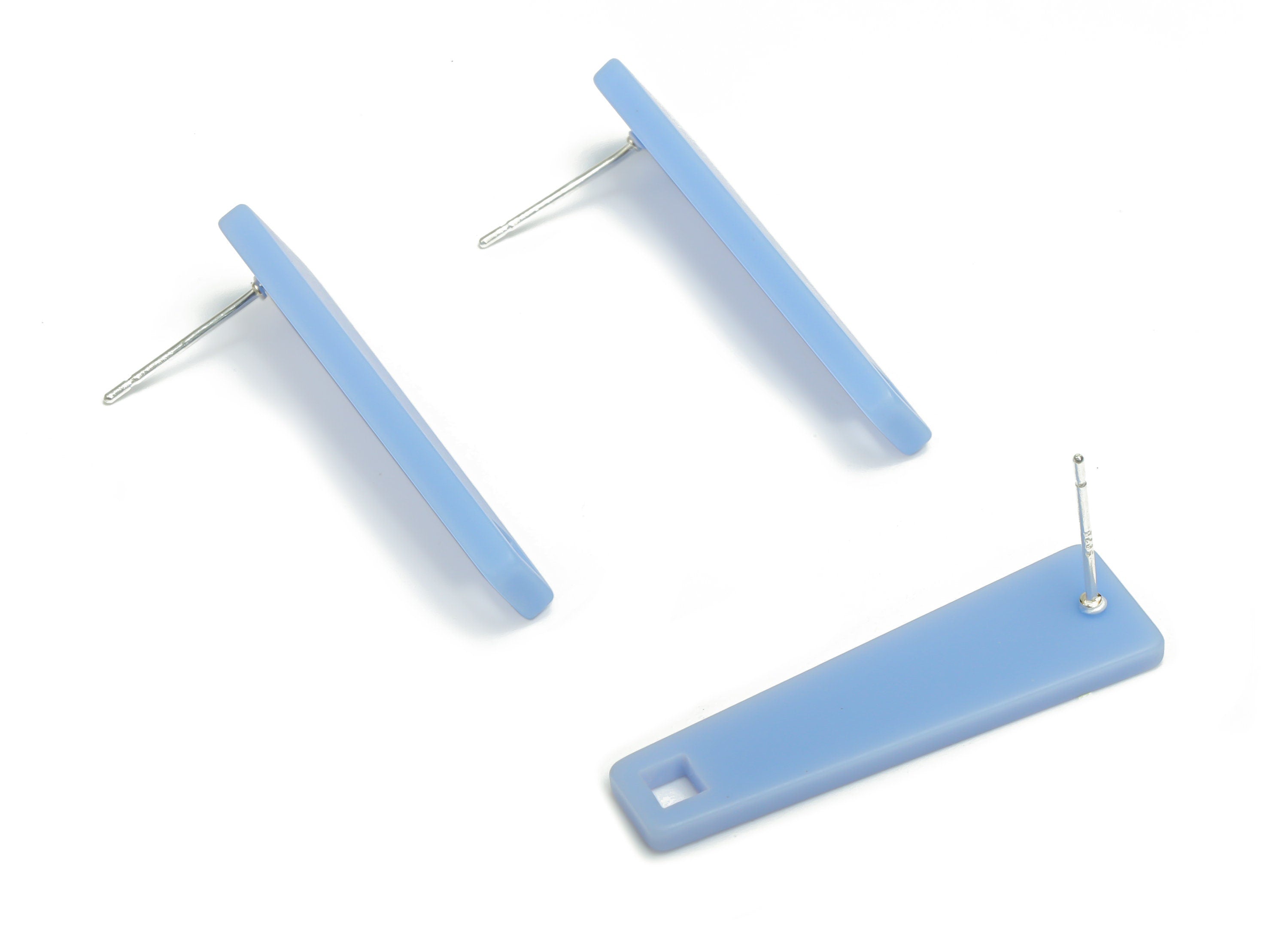 Acrylic Rapezoid Stick Earring Stud – Matte Acrylic Long Rectangle Post - Silver Plated Cupronickel Stud - 34.63x9.8x2.28mm - AC2424B - DOMEDBAZAAR