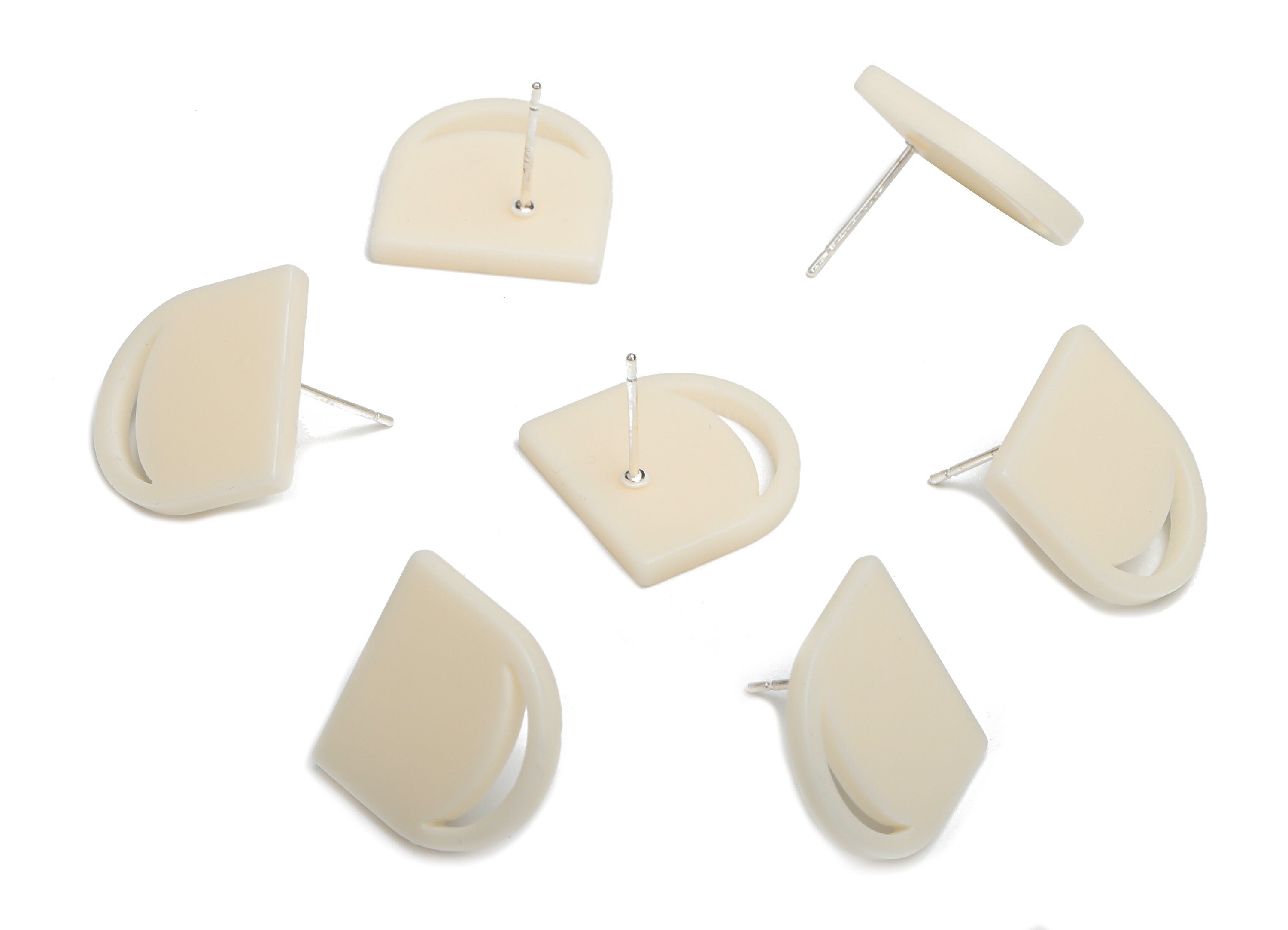 Acrylic Domed Earring Stud – Matte Acrylic Moon Post - Silver Plated White Brass Stud - Jewelry Supplies - 16.61x16.51x2.12mm - AC2420A - DOMEDBAZAAR