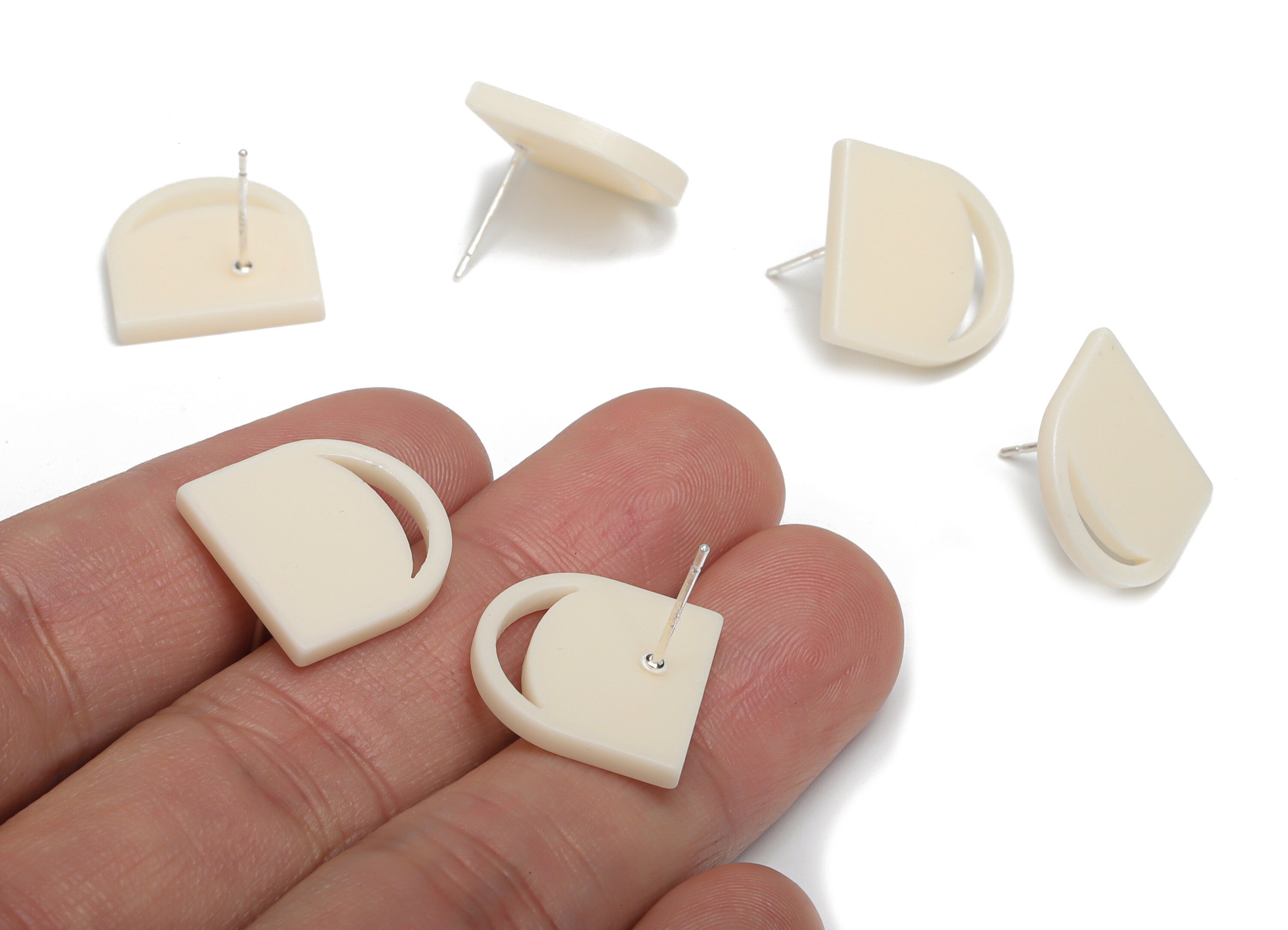 Acrylic Domed Earring Stud – Matte Acrylic Moon Post - Silver Plated White Brass Stud - Jewelry Supplies - 16.61x16.51x2.12mm - AC2420A - DOMEDBAZAAR