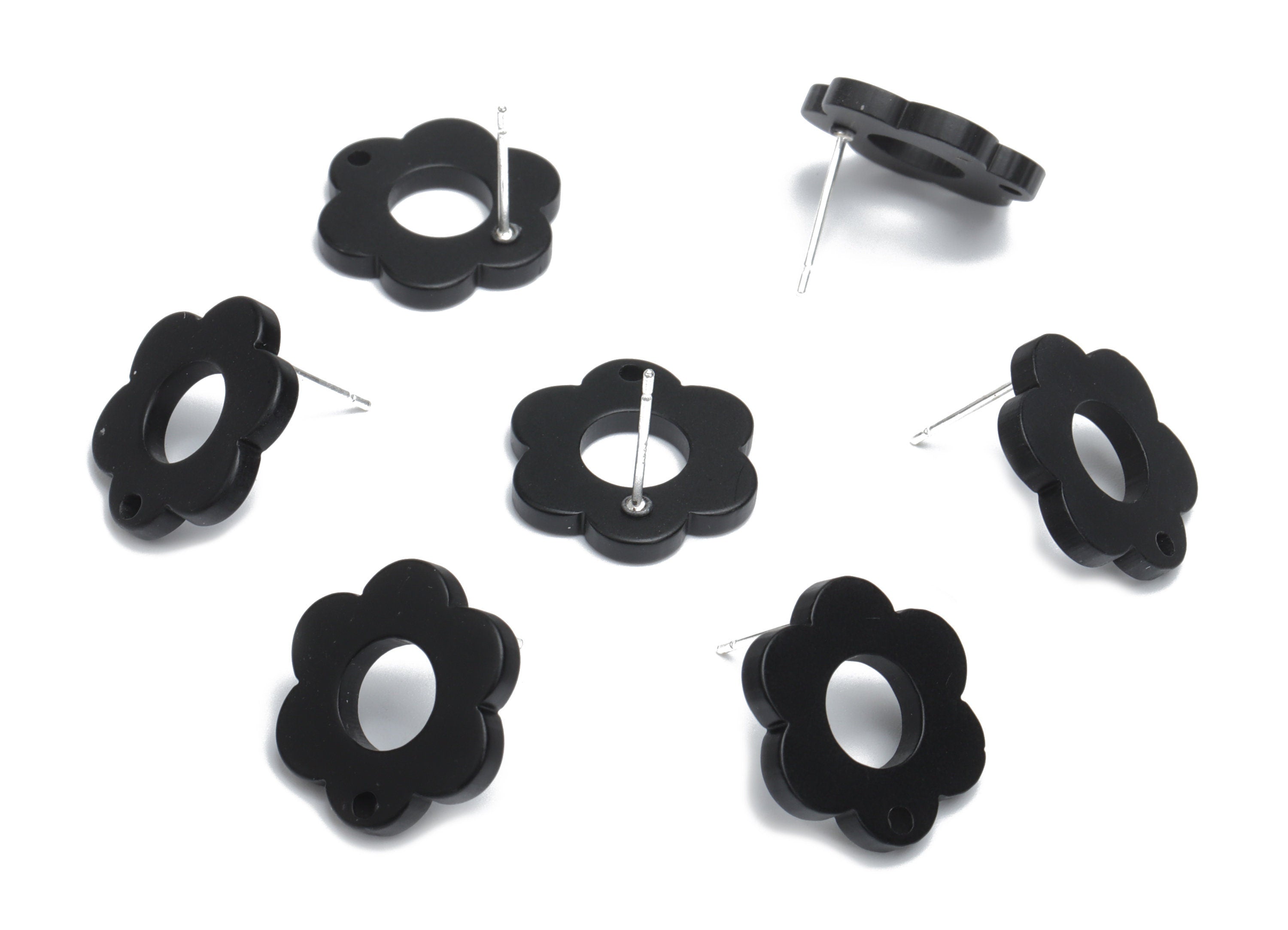 Acrylic Flower Earring Stud – Matte Acrylic Flower Post - Silver Plated Cupronickel Stud - Jewelry Supplies - 17.95x17.95x2.27mm - AC2428B - DOMEDBAZAAR