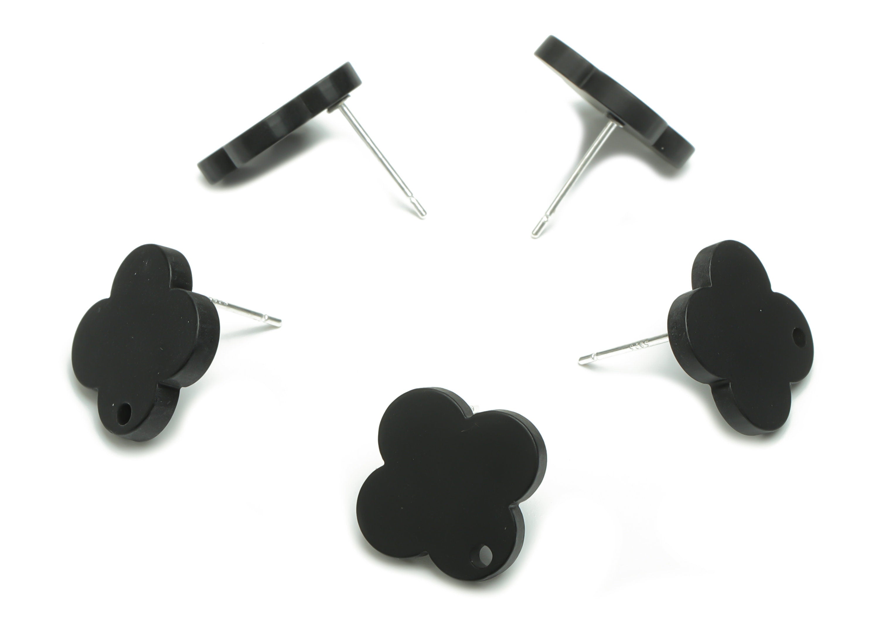 Acrylic Flower Earring Stud – Matte Acrylic Flower Post - Silver Plated Cupronickel Stud - Jewelry Supplies - 13.39x13.22x2.16mm - AC2423B - DOMEDBAZAAR