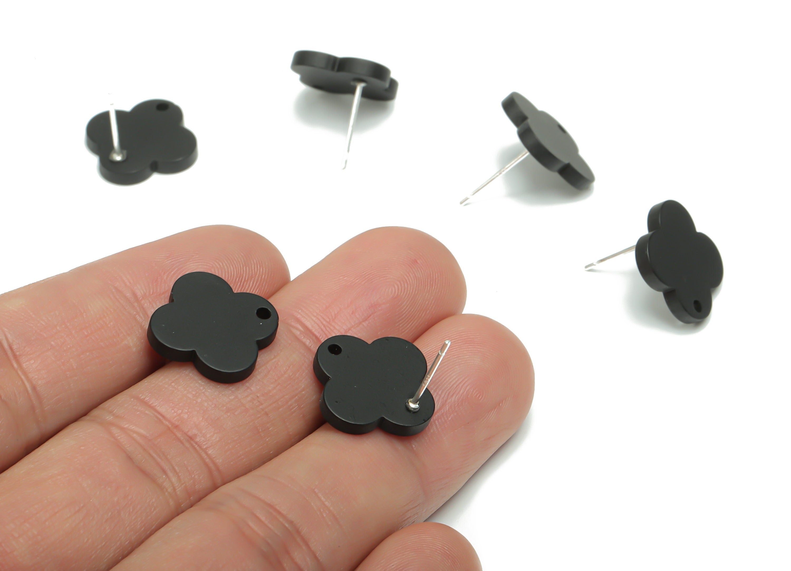 Acrylic Flower Earring Stud – Matte Acrylic Flower Post - Silver Plated Cupronickel Stud - Jewelry Supplies - 13.39x13.22x2.16mm - AC2423B - DOMEDBAZAAR