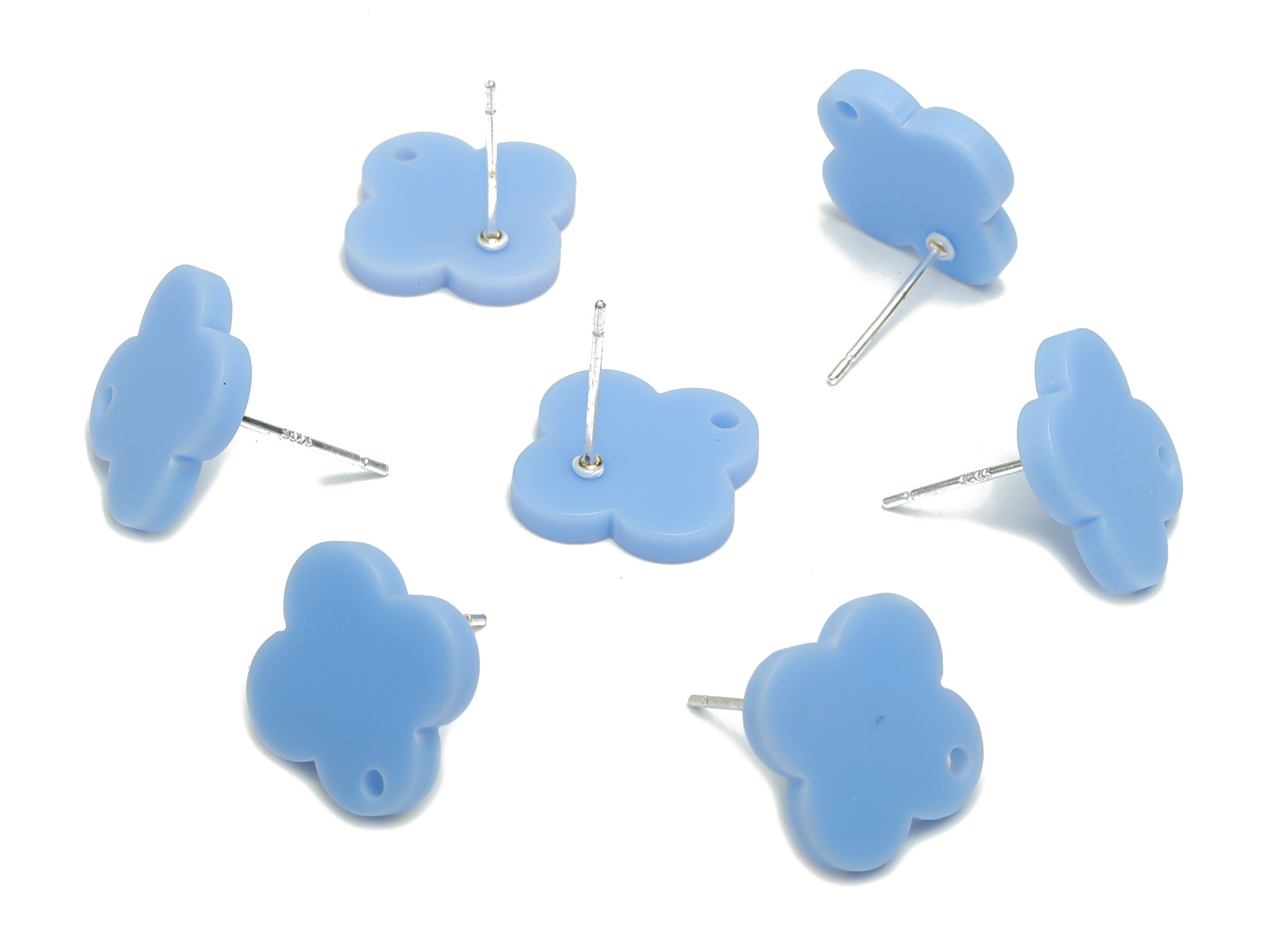 Acrylic Flower Earring Stud – Matte Acrylic Flower Post - Silver Plated Cupronickel Stud - Jewelry Supplies - 13.39x13.22x2.16mm - AC2423A - DOMEDBAZAAR