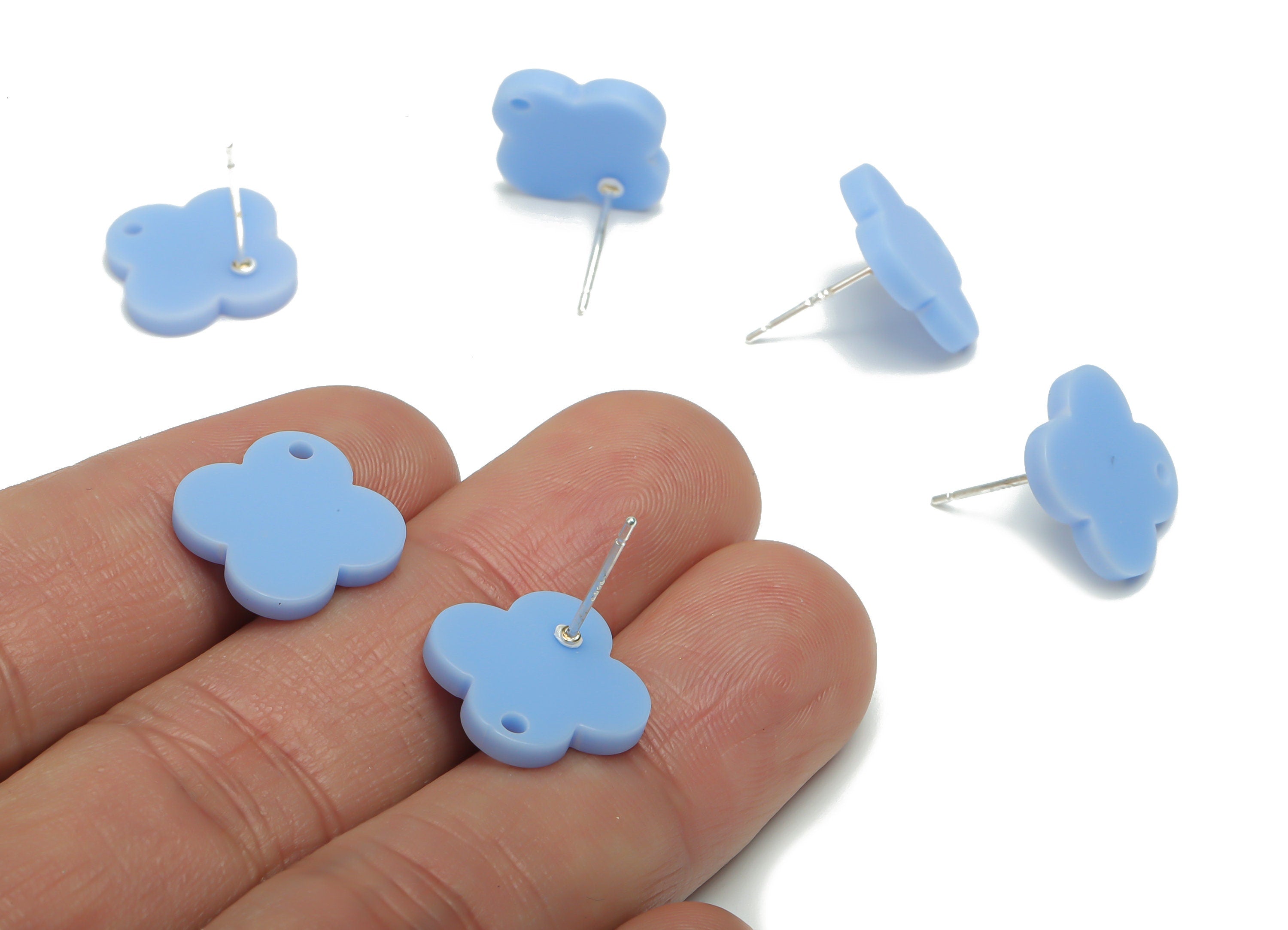 Acrylic Flower Earring Stud – Matte Acrylic Flower Post - Silver Plated Cupronickel Stud - Jewelry Supplies - 13.39x13.22x2.16mm - AC2423A - DOMEDBAZAAR