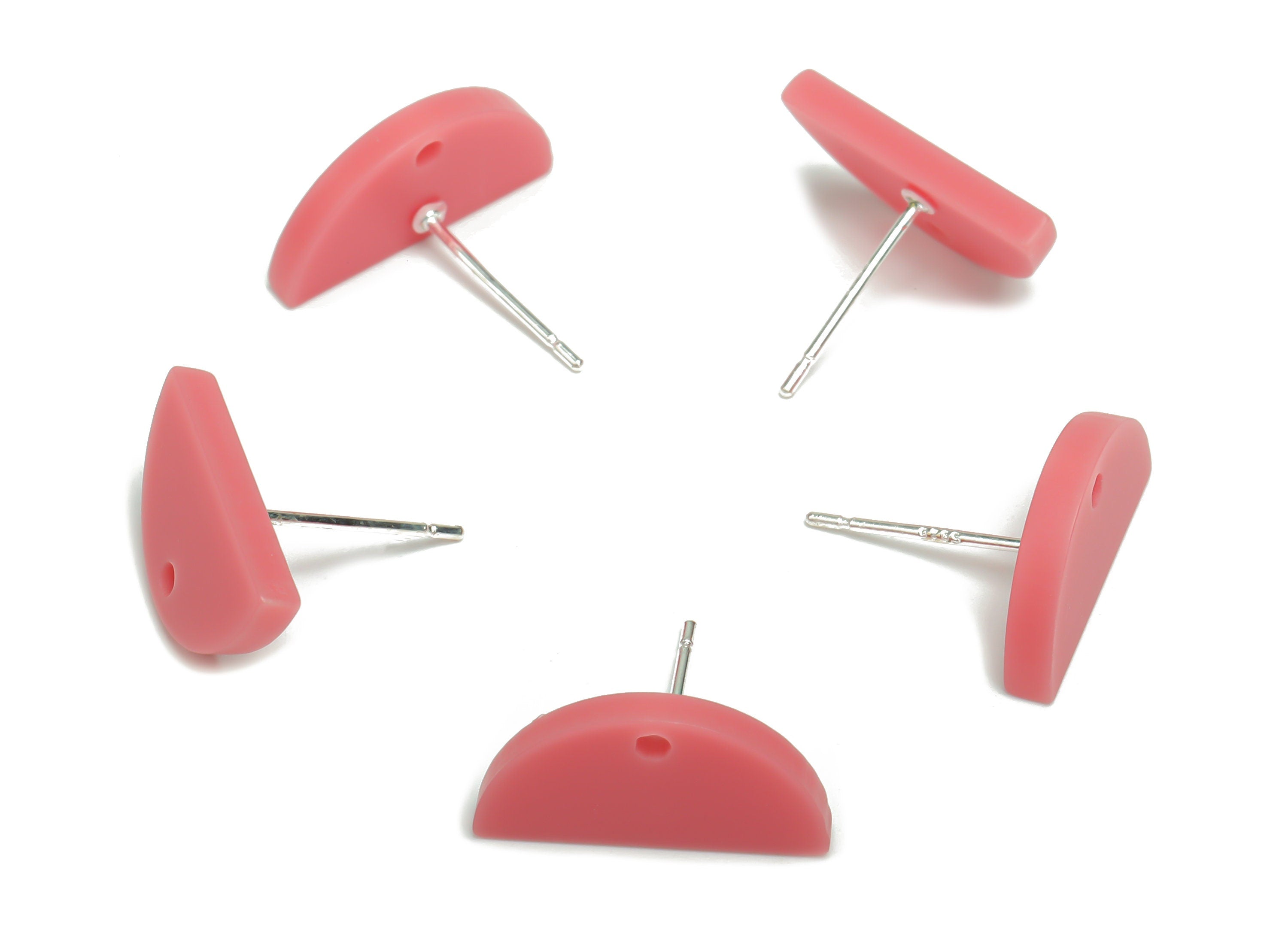 Acrylic Mini Semicircle Earring Stud – Matte Acrylic Half Moon Earring Post - Silver Plated Cupronickel Stud - 16.54x8.17x2.19mm - AC2422B - DOMEDBAZAAR