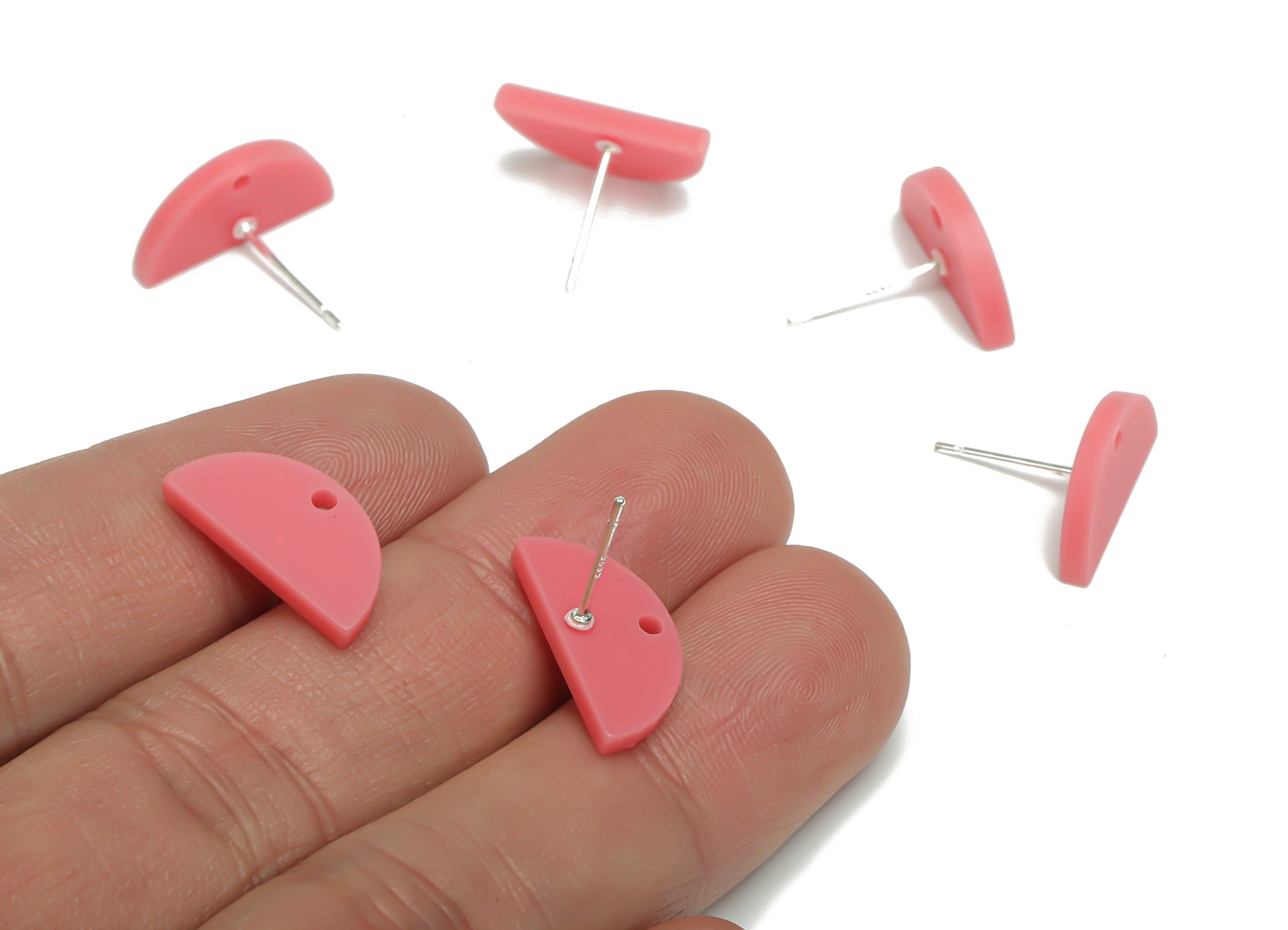 Acrylic Mini Semicircle Earring Stud – Matte Acrylic Half Moon Earring Post - Silver Plated Cupronickel Stud - 16.54x8.17x2.19mm - AC2422B - DOMEDBAZAAR