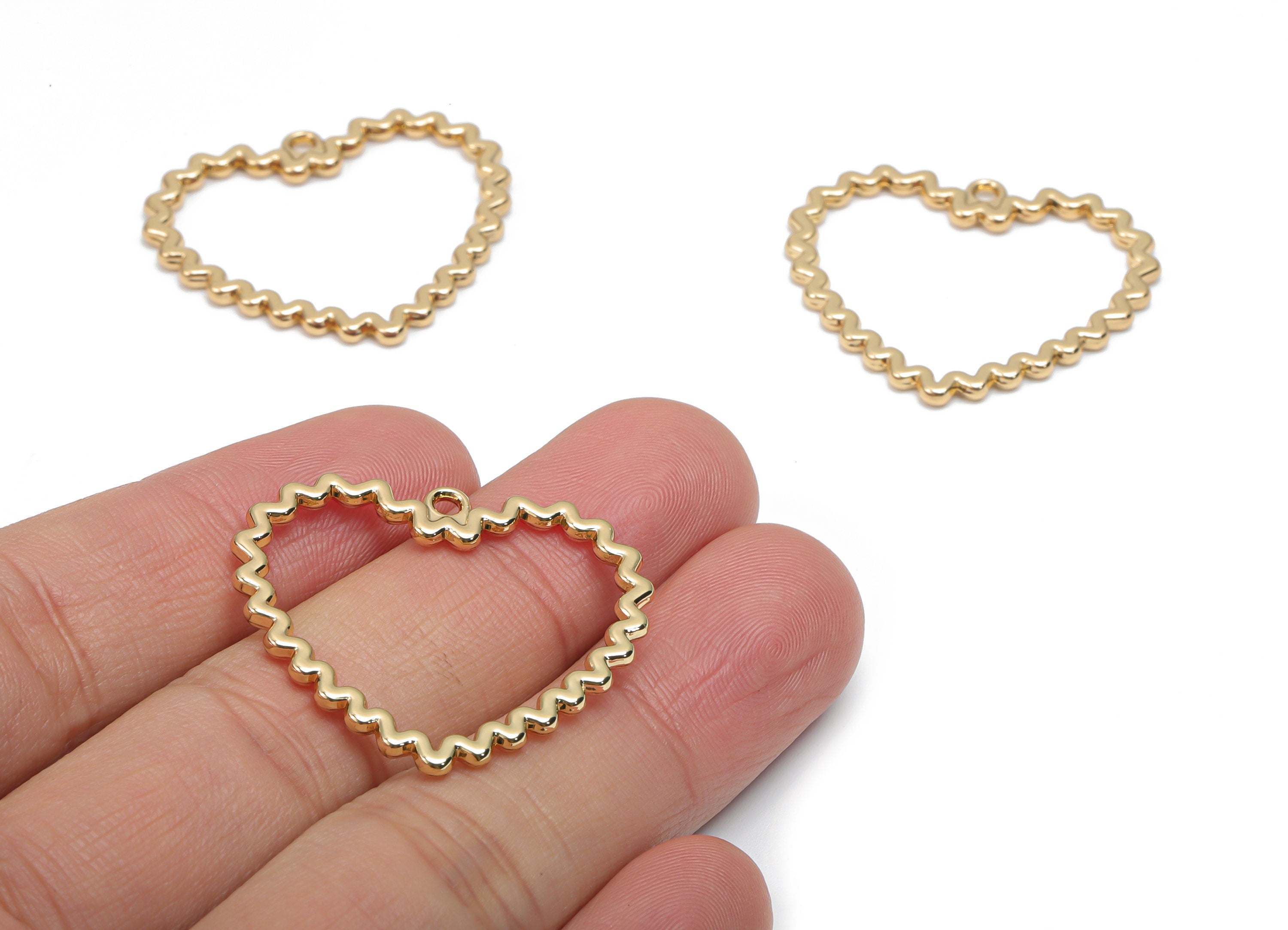 Zinc Alloy Wave Heart Earring Charms - Alloy Heart Pendant - Gold Tone Plated Alloy - Jewelry Making Supplies - 33.32x29.28x1.84mm - ZZ1998 - DOMEDBAZAAR