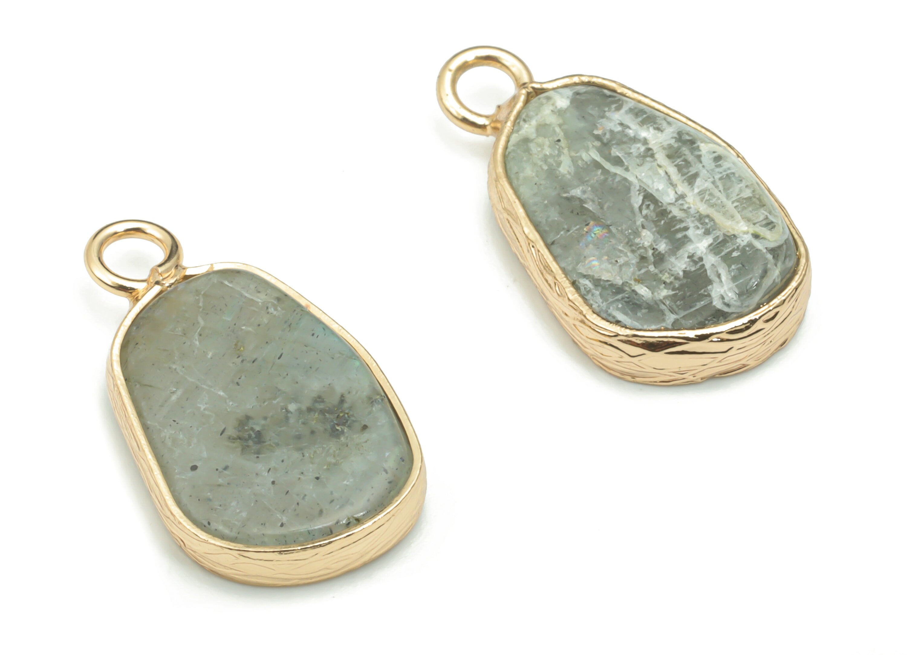 Labradorite Faceted Natural Stone Charms - Brass Irregular Pendant - Gold Tone Plated Brass – Jewelry Supplies - 19.92x10.94x3.8mm – NS1640C - DOMEDBAZAAR