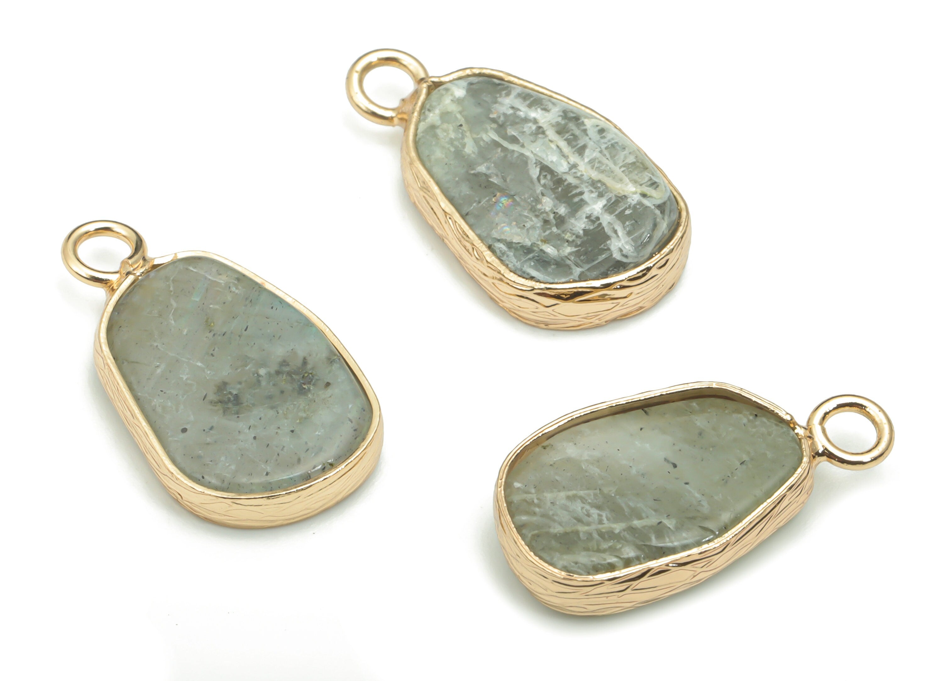 Labradorite Faceted Natural Stone Charms - Brass Irregular Pendant - Gold Tone Plated Brass – Jewelry Supplies - 19.92x10.94x3.8mm – NS1640C - DOMEDBAZAAR