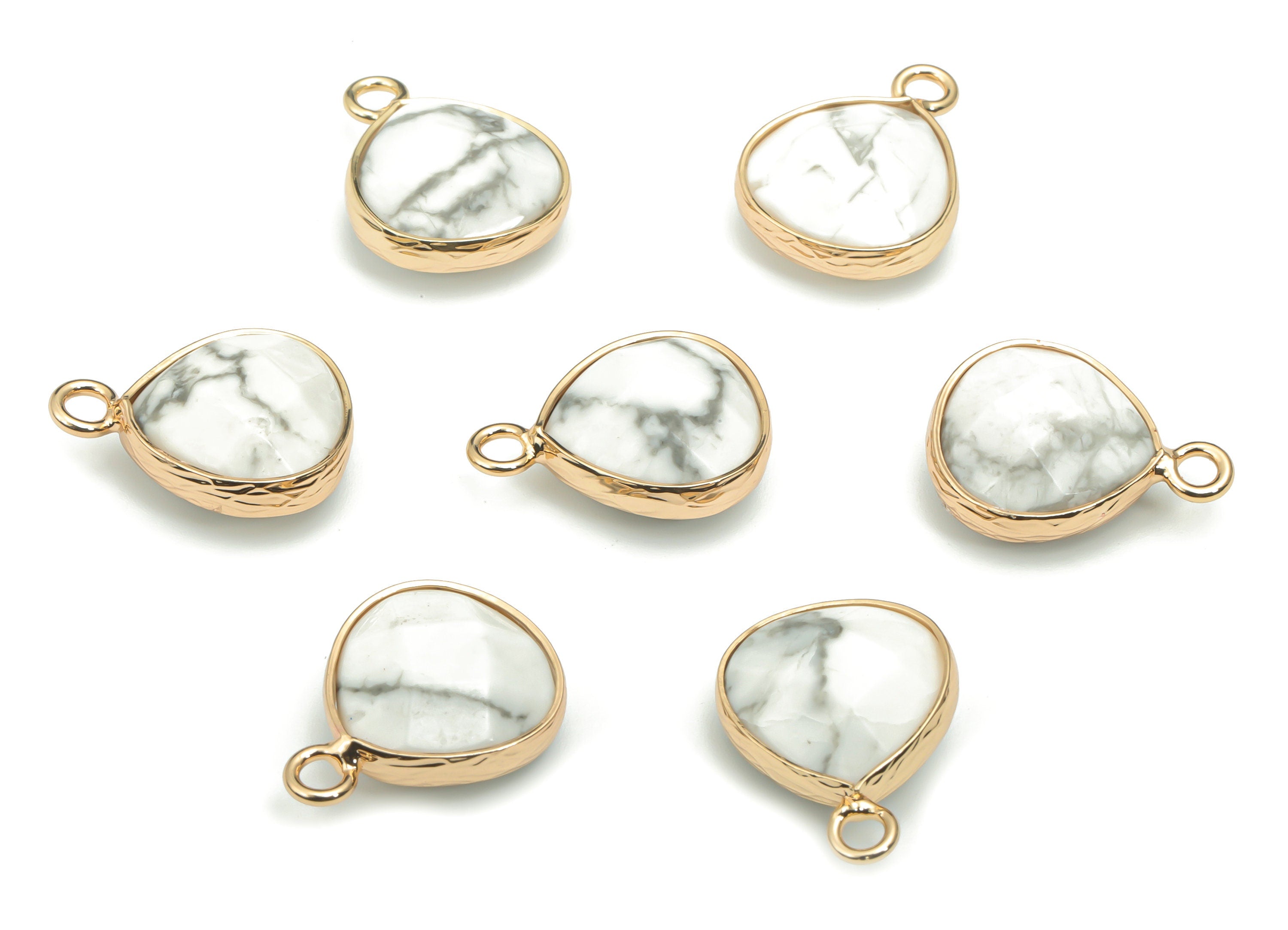 Howlite Faceted Natural Stone Triangle Earring Charms - Brass Triangle Pendant - Gold Tone Plated Brass – 17.82x13.5x6.06mm – NS1638D - DOMEDBAZAAR