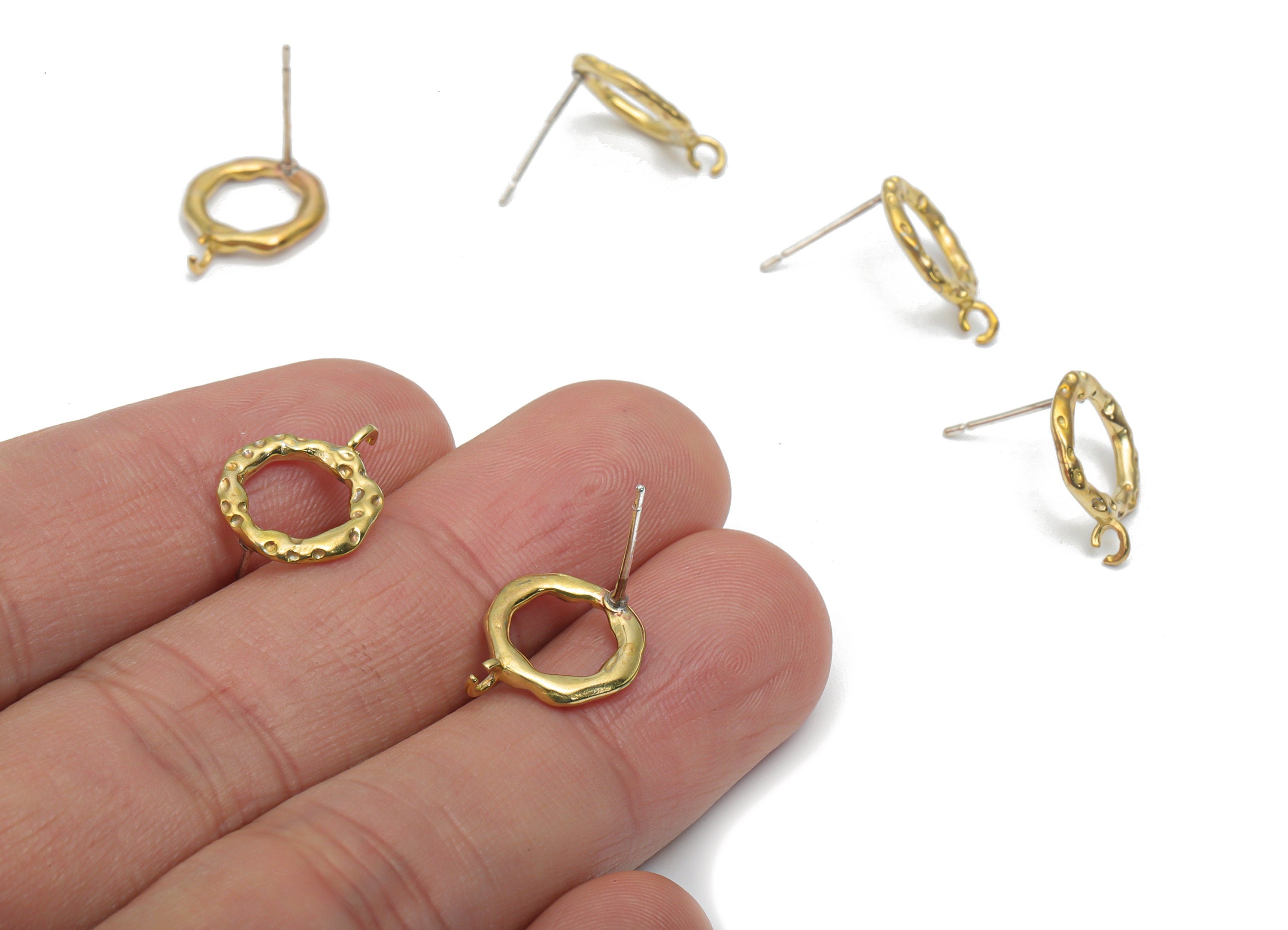 Brass Hammered Round Earring Stud - Raw Brass Circle Post - Silver Plated Cupronickel Stud - Jewelry Supplies - 14.77x11.55x1.58mm - PP5128 - DOMEDBAZAAR