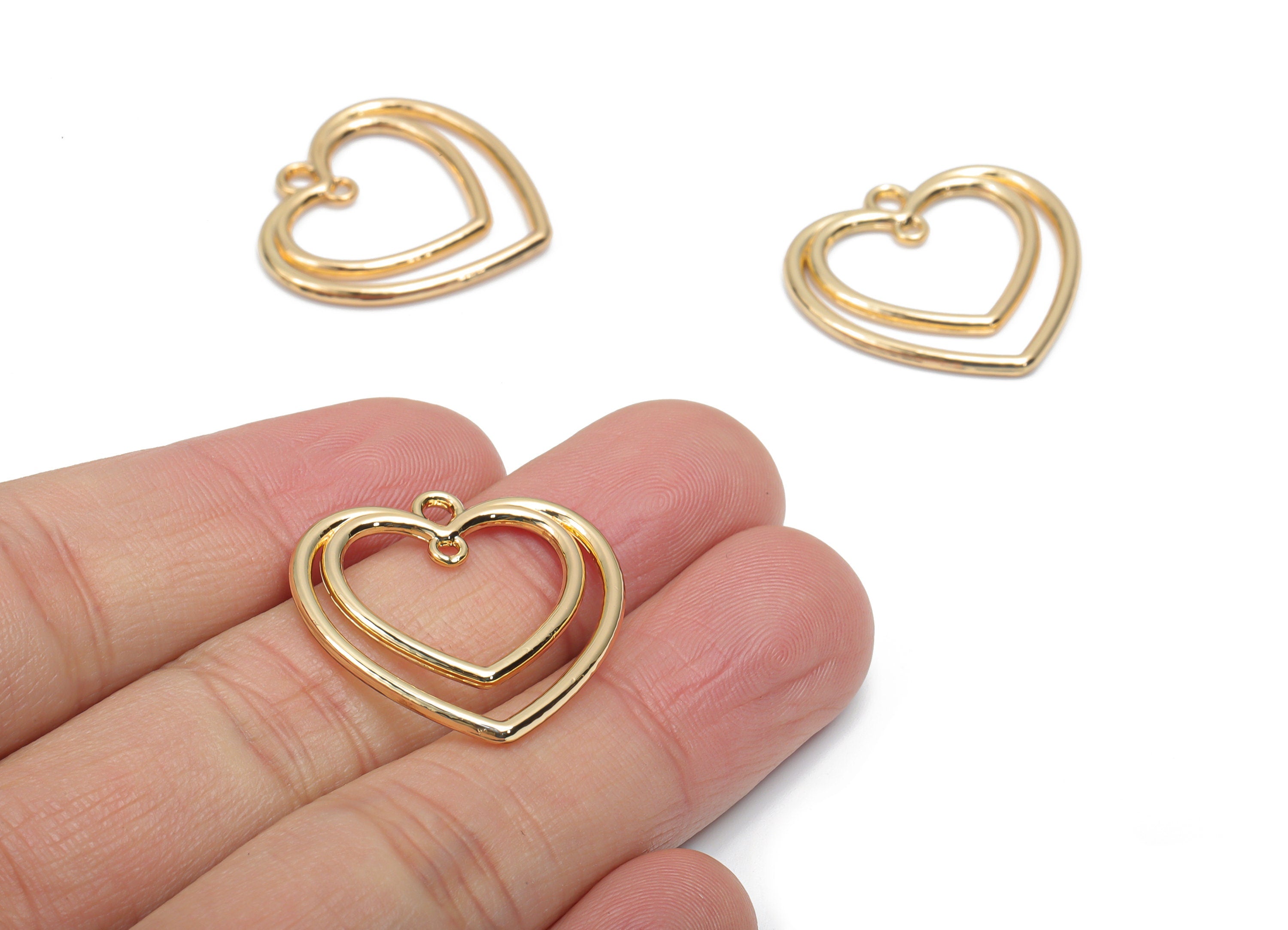 Zinc Alloy Heart Earring Connector - Alloy Heart Charms and Pendant - Gold Tone Plated Alloy - Jewelry Supplies - 25.58x24.65x1.7mm - ZZ1984 - DOMEDBAZAAR