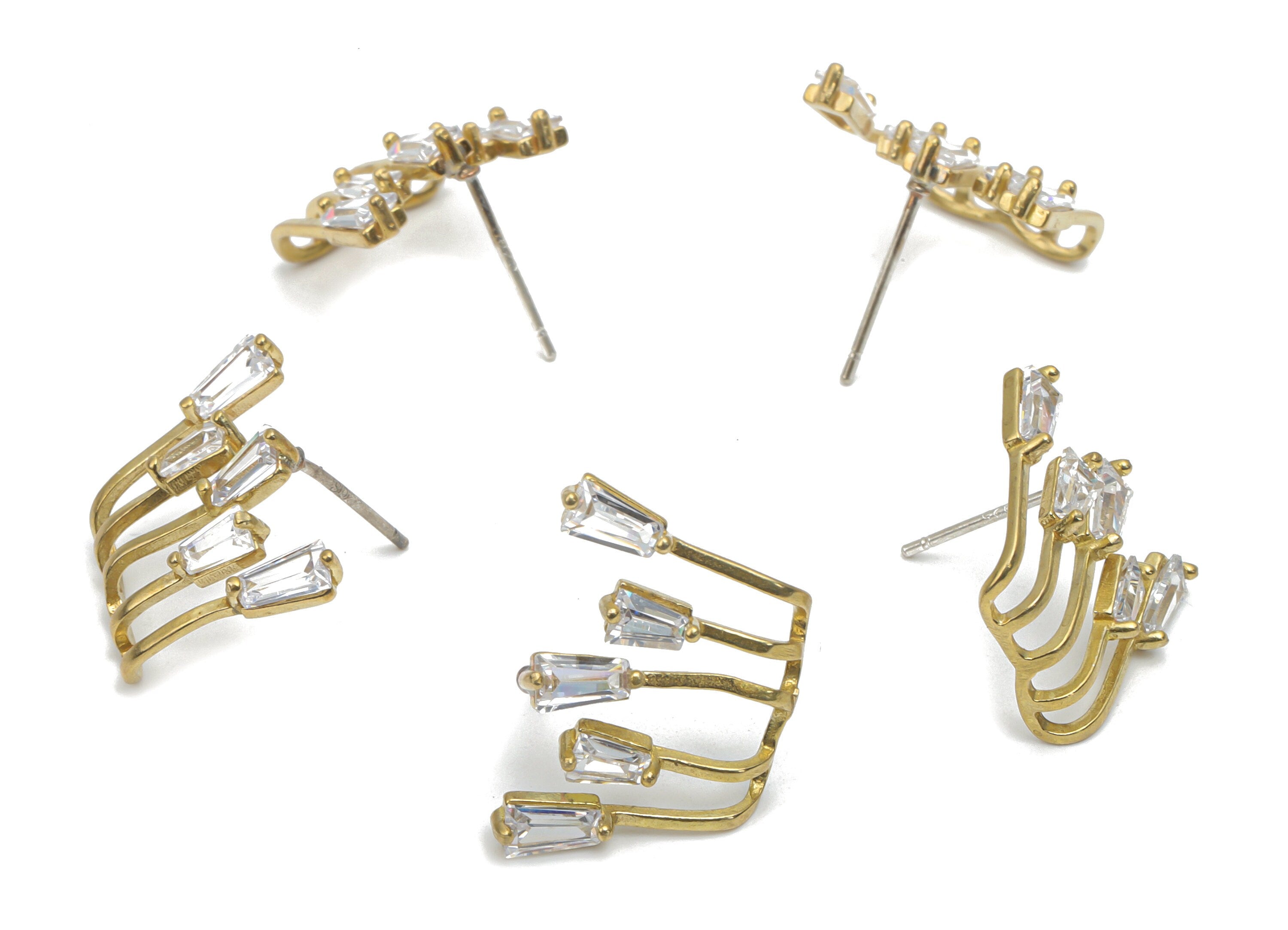 Brass Irregular Earring Stud With Zircons - Raw Brass Earring Wire Post - Silver Plated Cupronickel Stud - 18.63x14.23x2.73mm - PP5129 - DOMEDBAZAAR